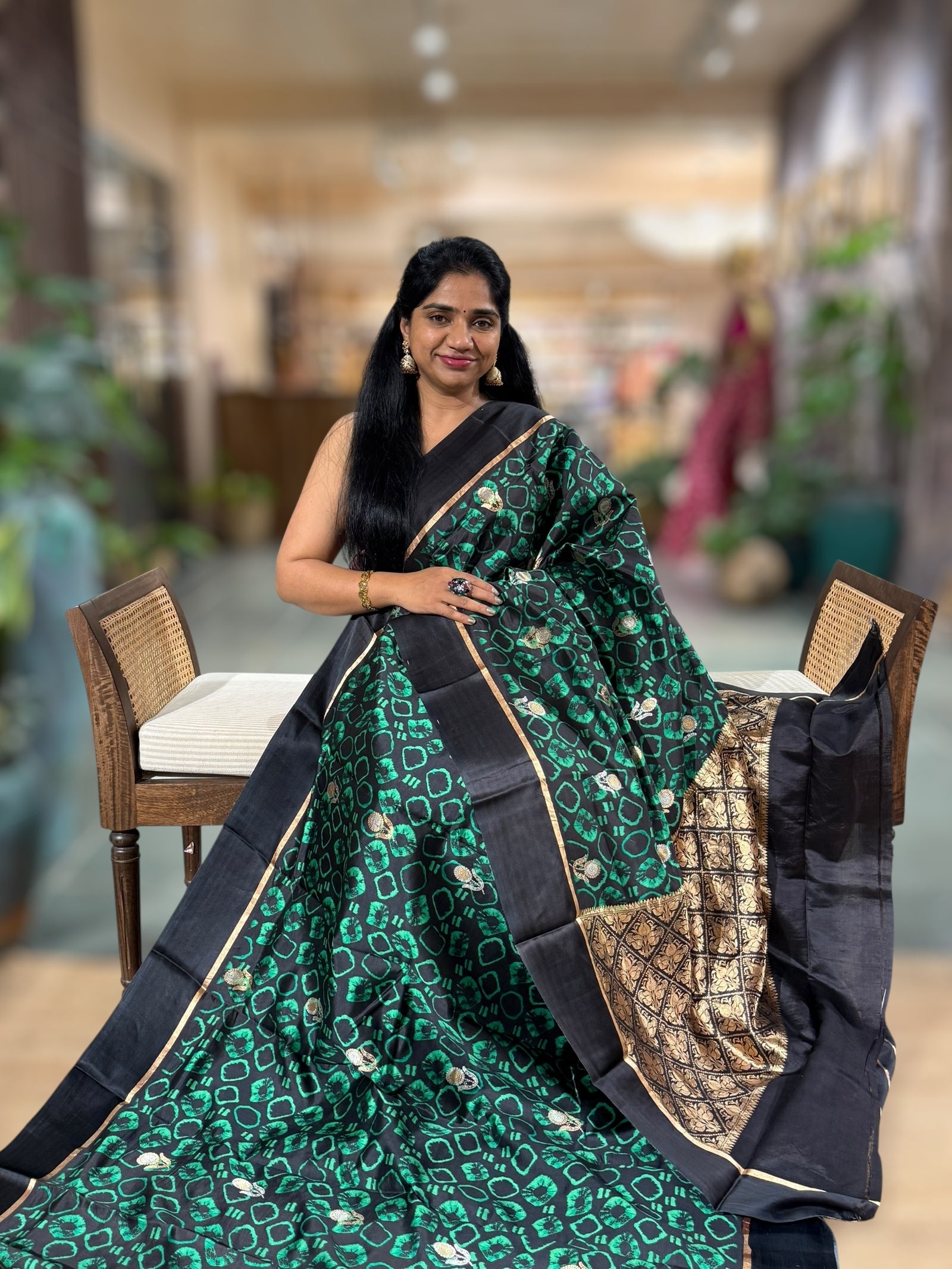 Black Kanchi Soft Silk with Allover Batik Print