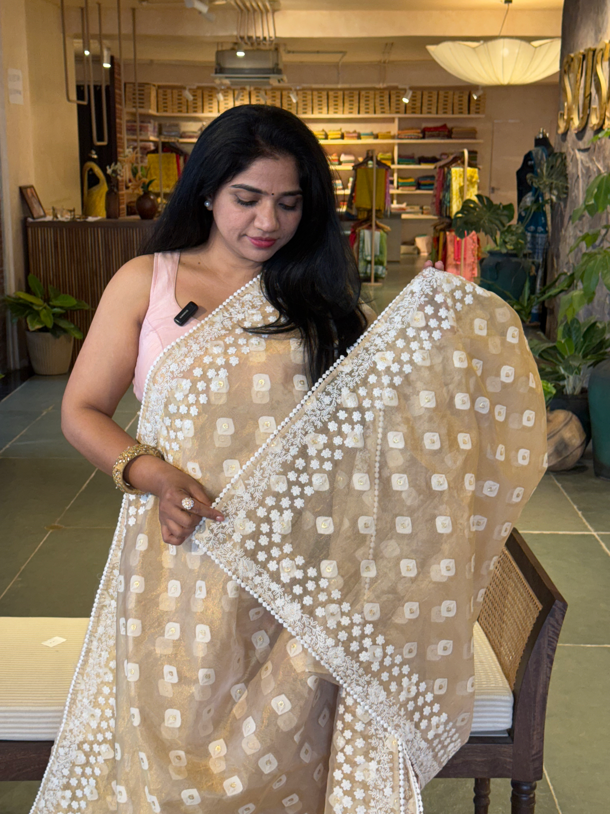 GTEA2003 : Pure Handloom Gold Tissue Saree With handwork borders
