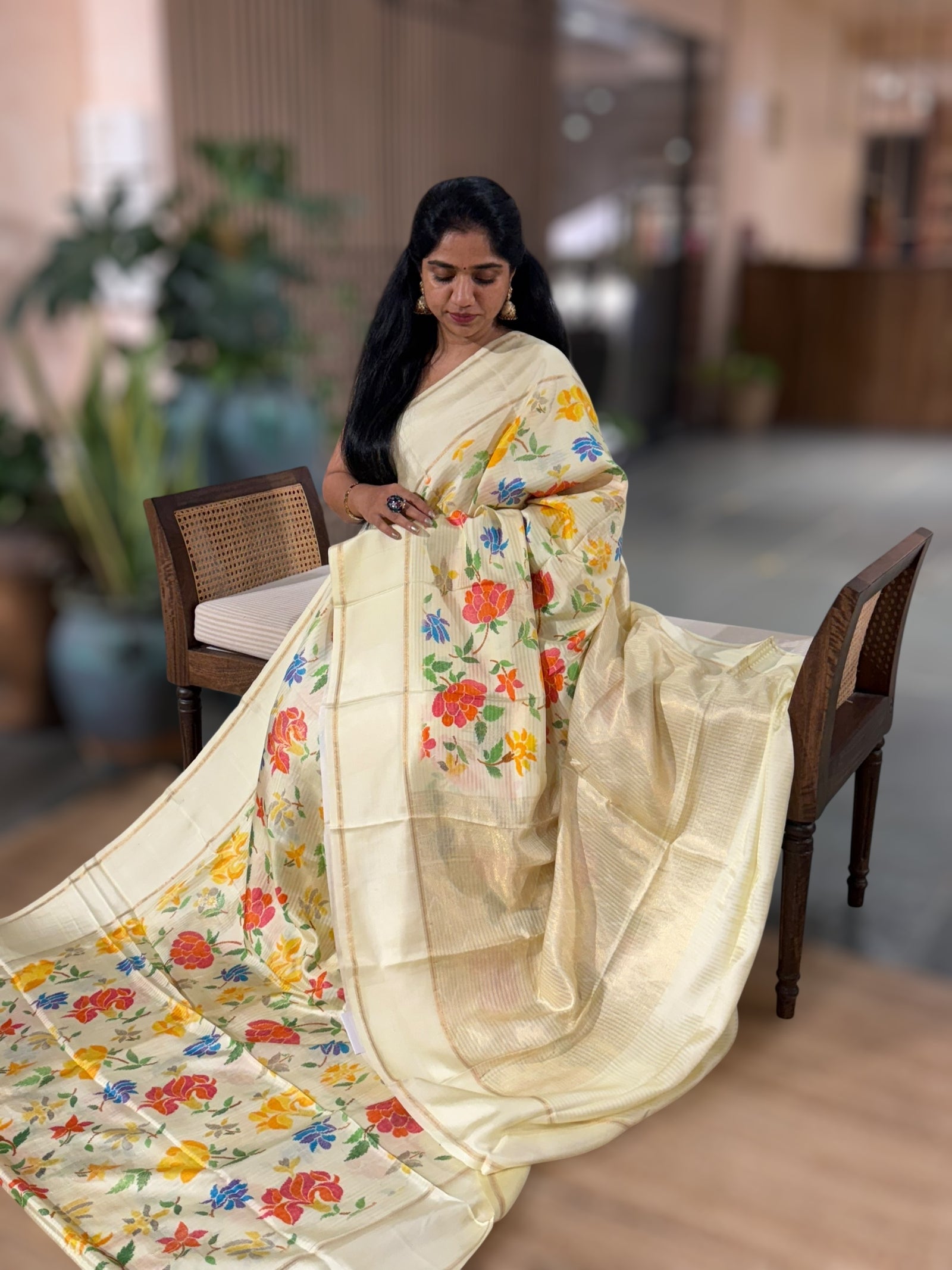 Light Lemon Yellow Kanchi Soft Silk with beautiful Multi Color Floral Print