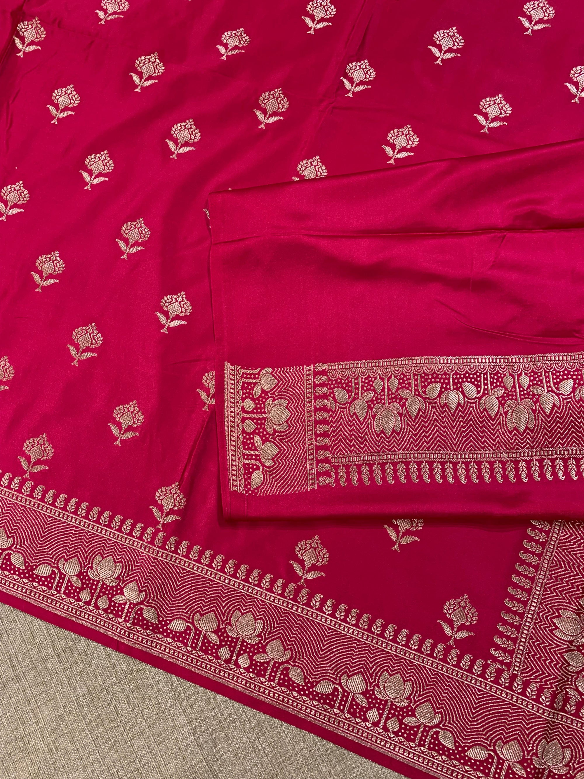 SMSSA212 Dark Pink  Mashru Silk Saree with lotus border