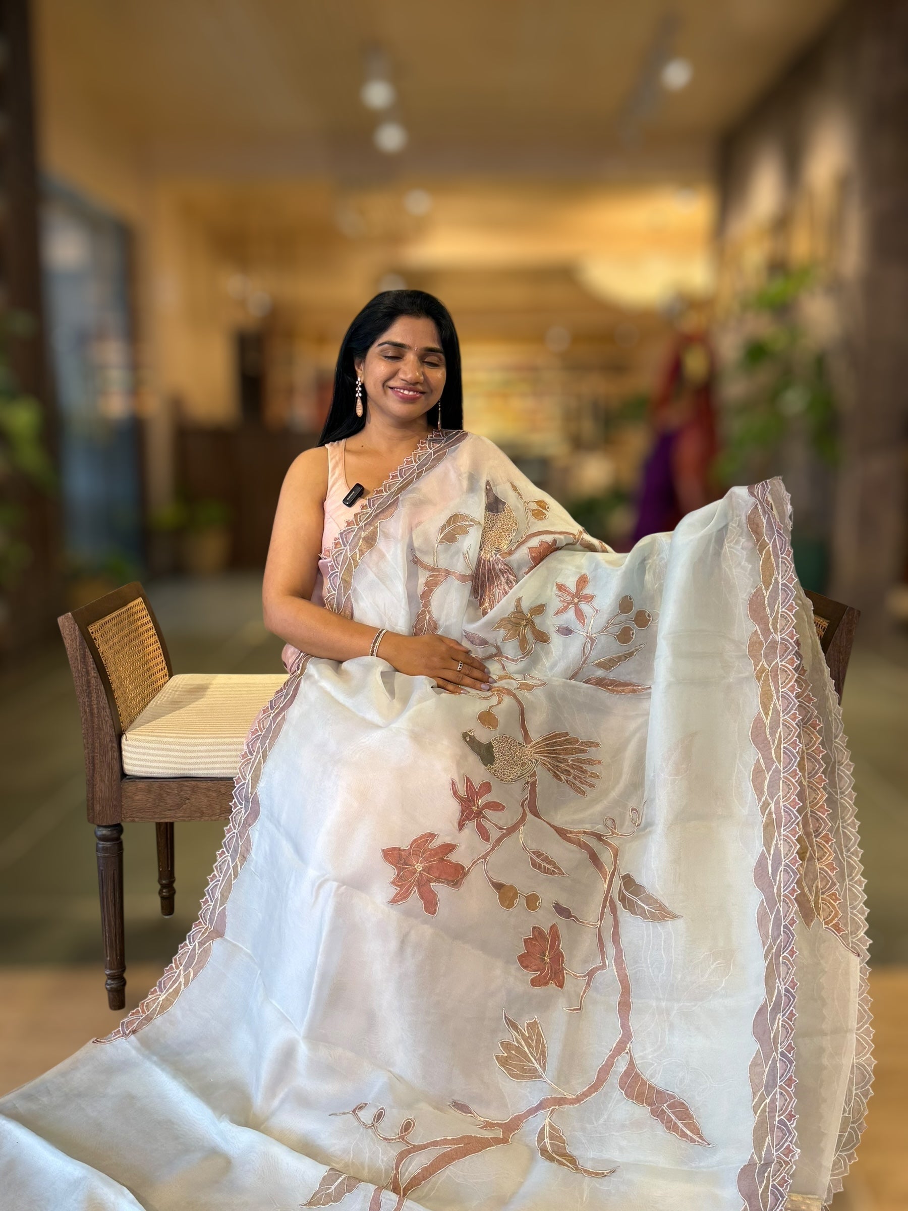 Pastel Blue Pure Organza Saree with one of a kind Tissue Applique work allover