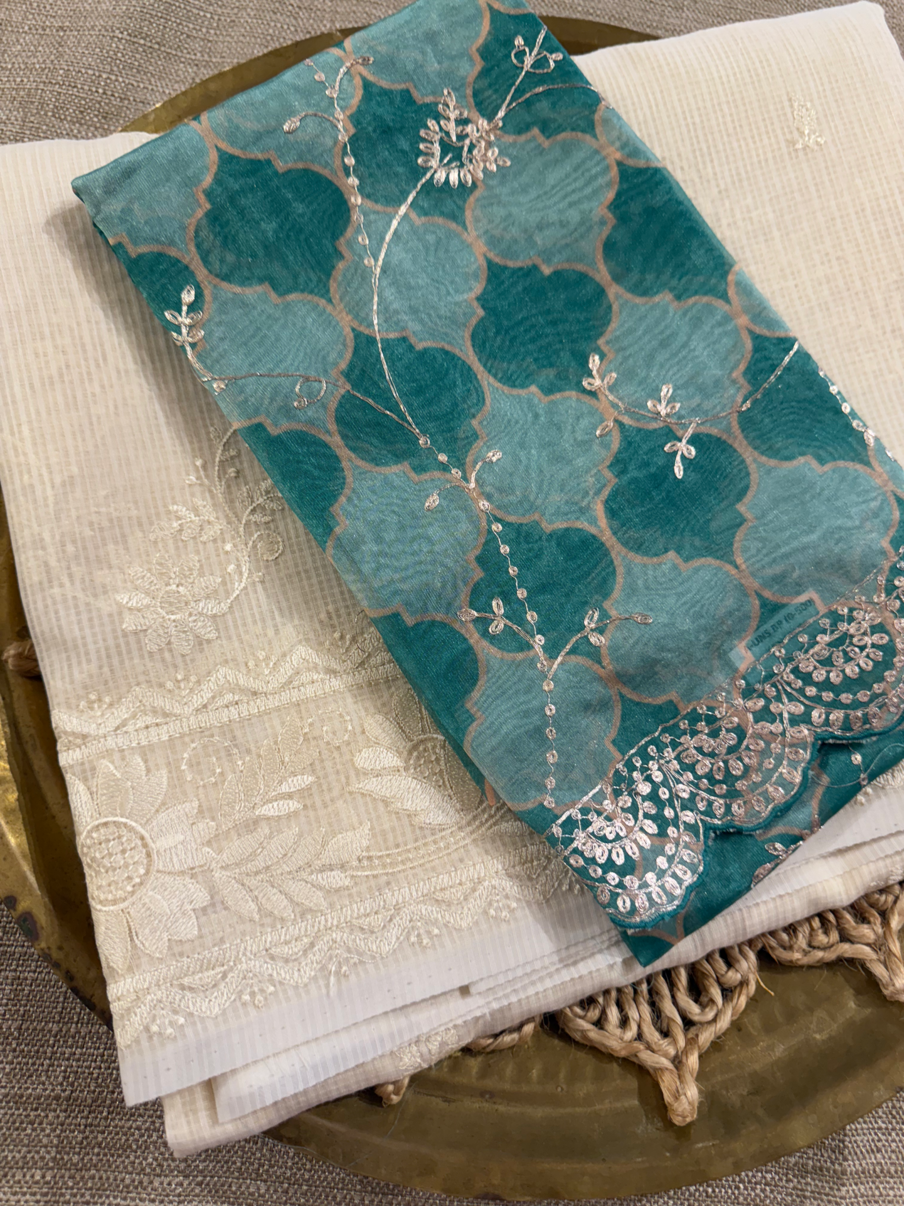KCCA1917 : Kota Cotton Chikankari Embroidered Saree paired with Fusion Blouses