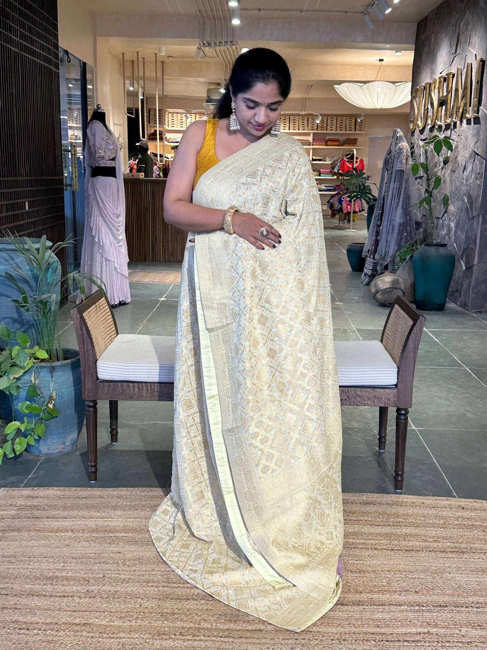 Banarasi Gorgette Bandhini Saree