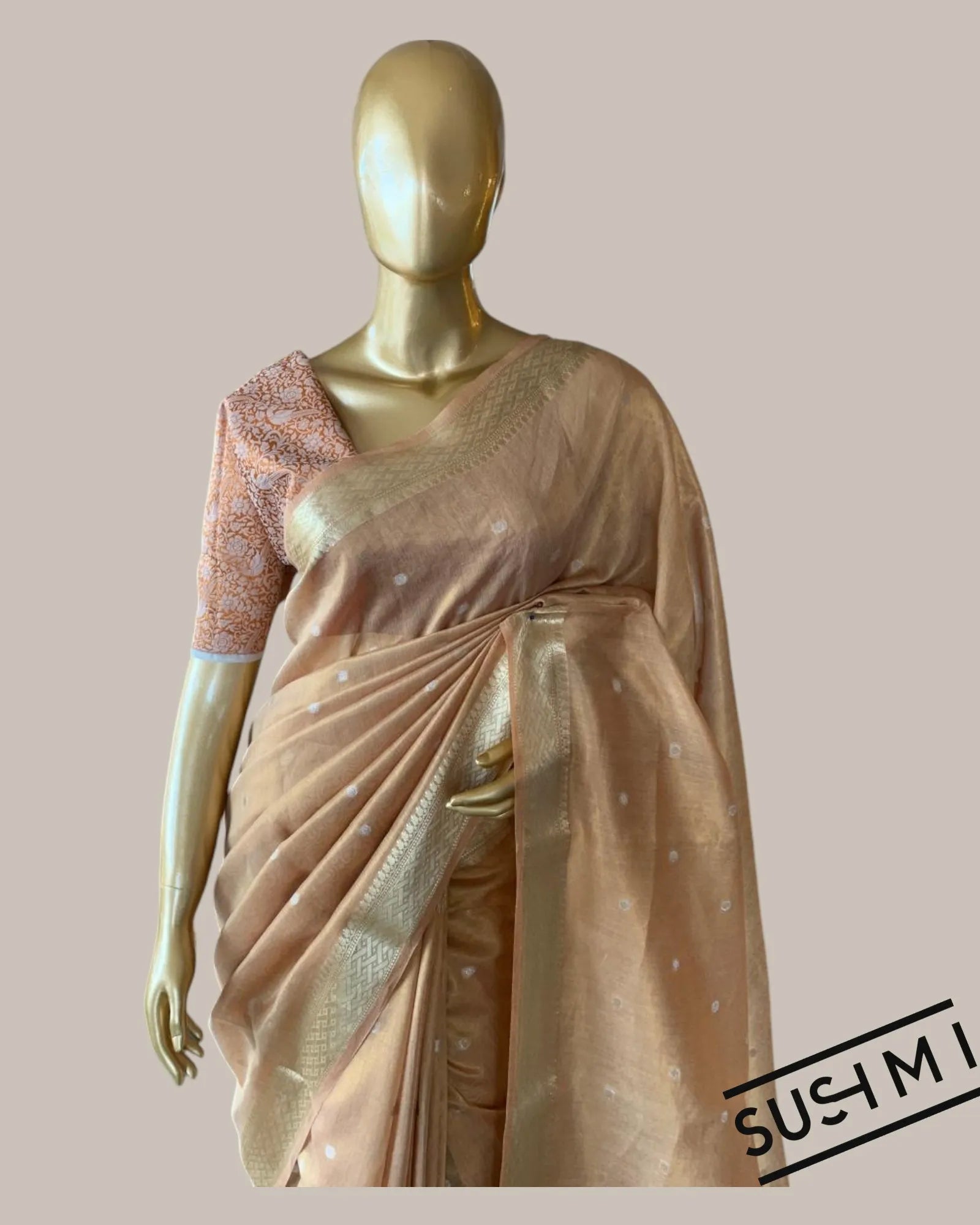 Banarasi cotton tissue with embroidered blouse