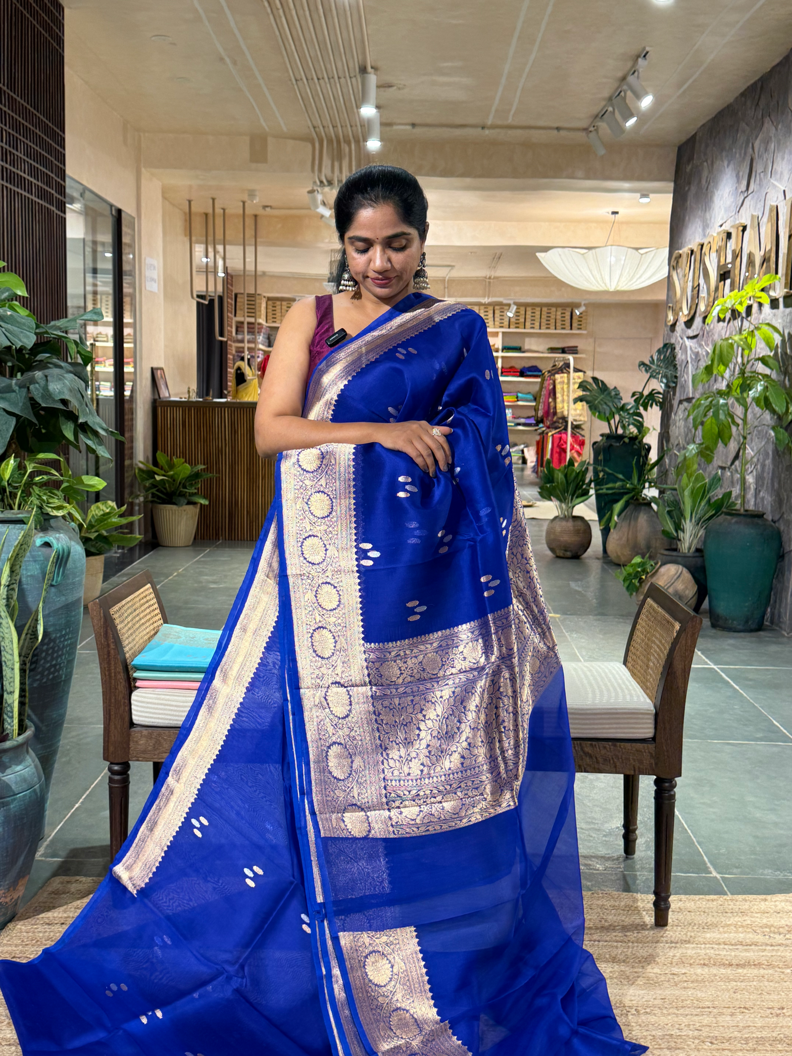 Royal Blue Premium  Kora Banarasi Silk Saree with kaduwa weaving : KBSM13