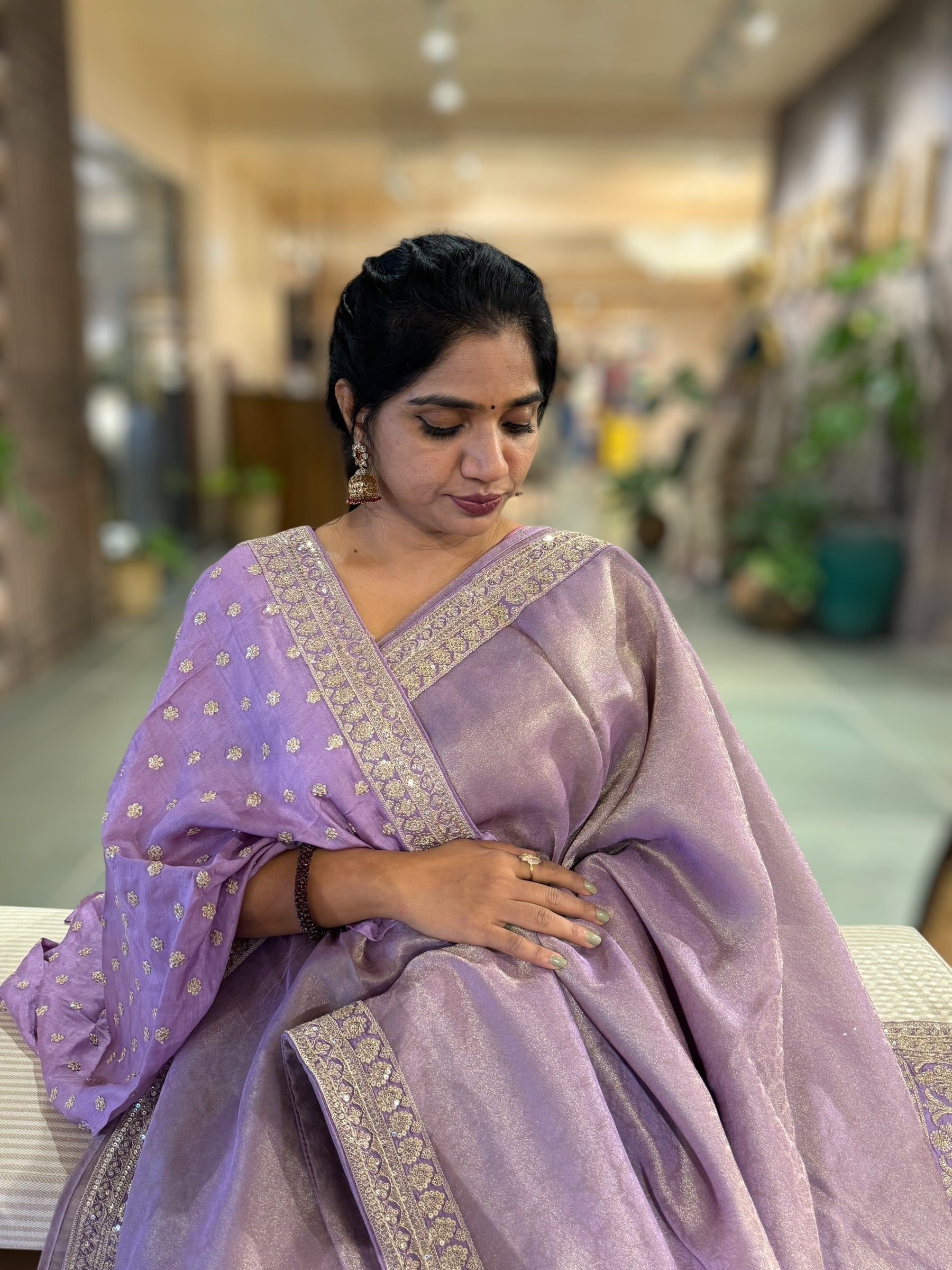 Lilac Banarasi Brocade Kora Tissue Saree With Sabyasachi Borders and Blouse