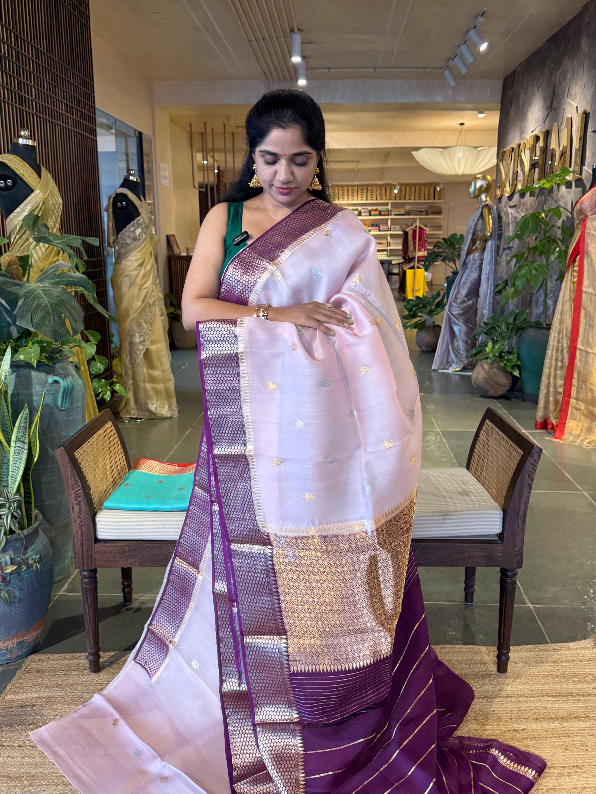 Baby Pink & Wine  Combo Kora Banarasi  Saree with kaduwa Weaving by