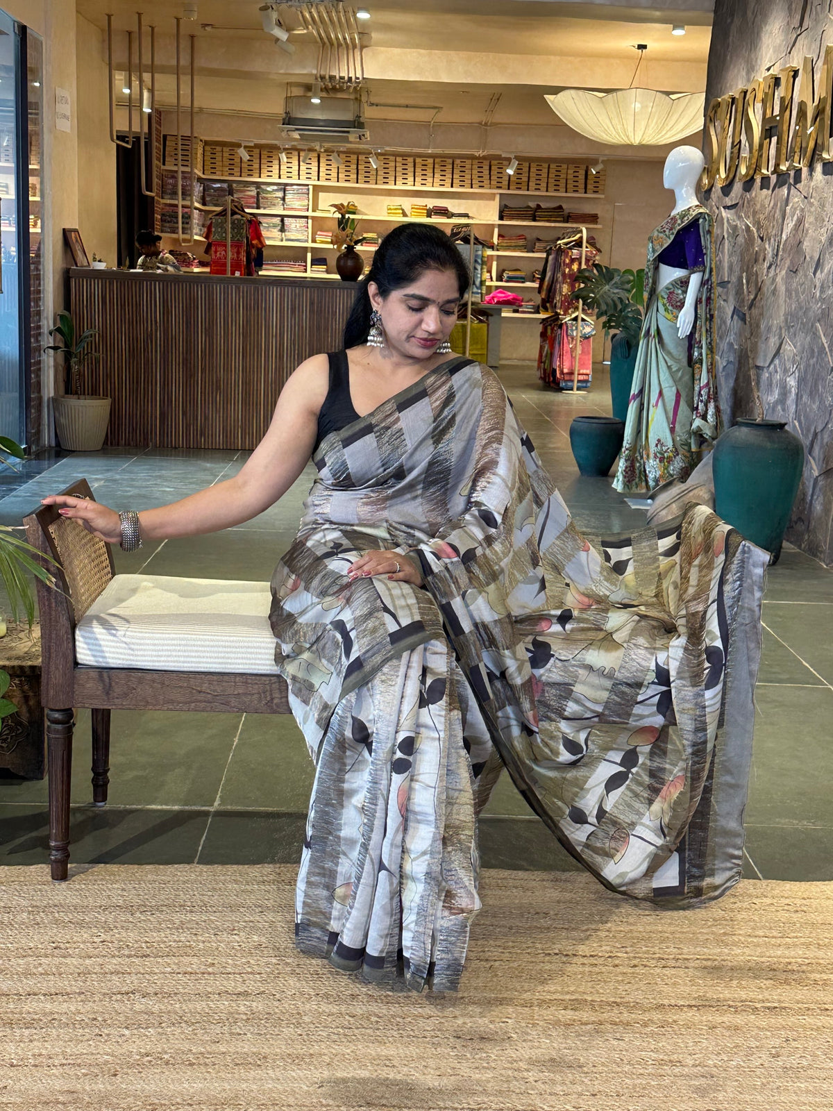 Pure Handloom Banarasi Munga Tissue  Saree with handpainting