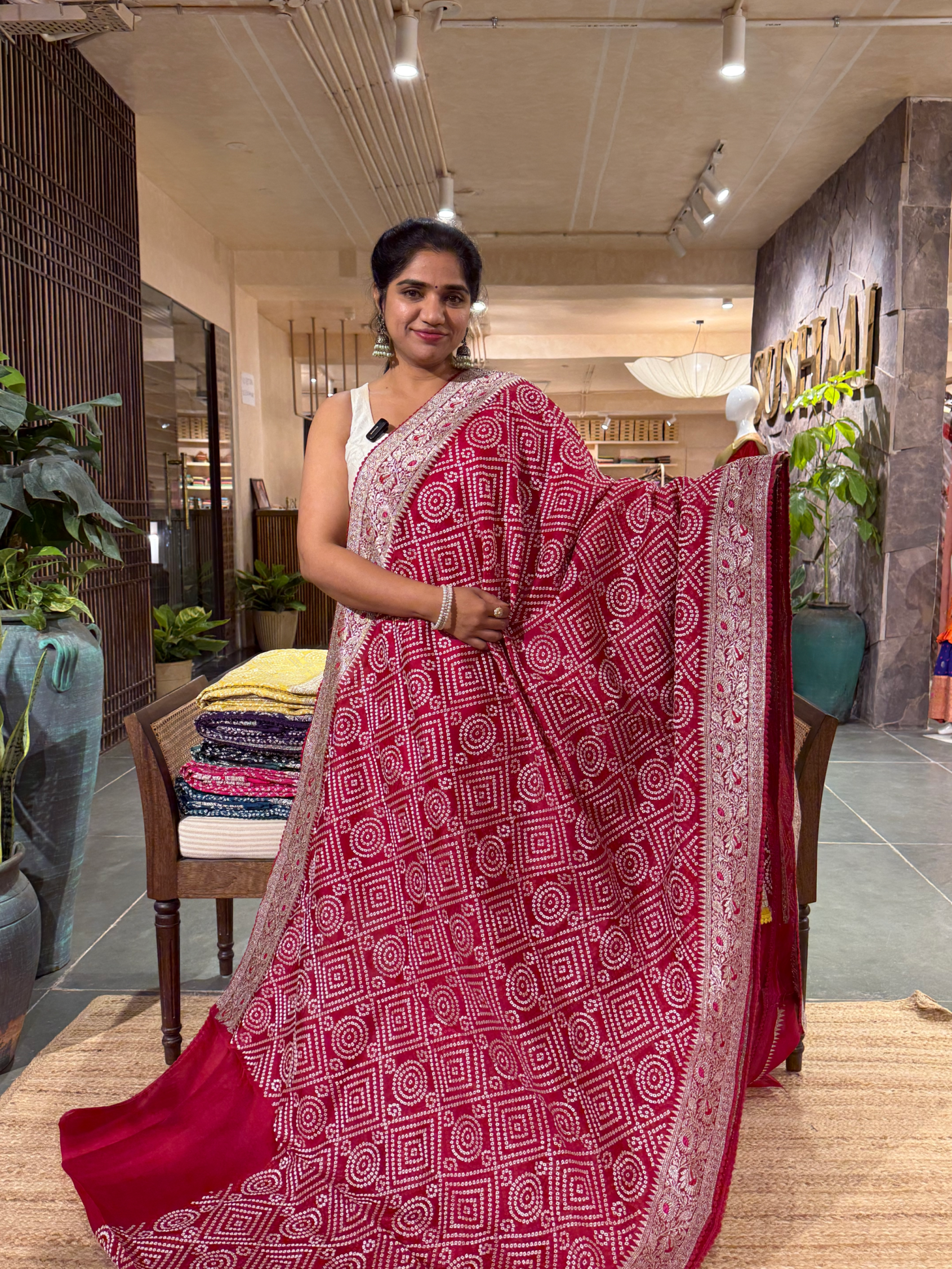 SOBBM175 : Red Organza Banarasi with Bandhini Look Allover Embroidery