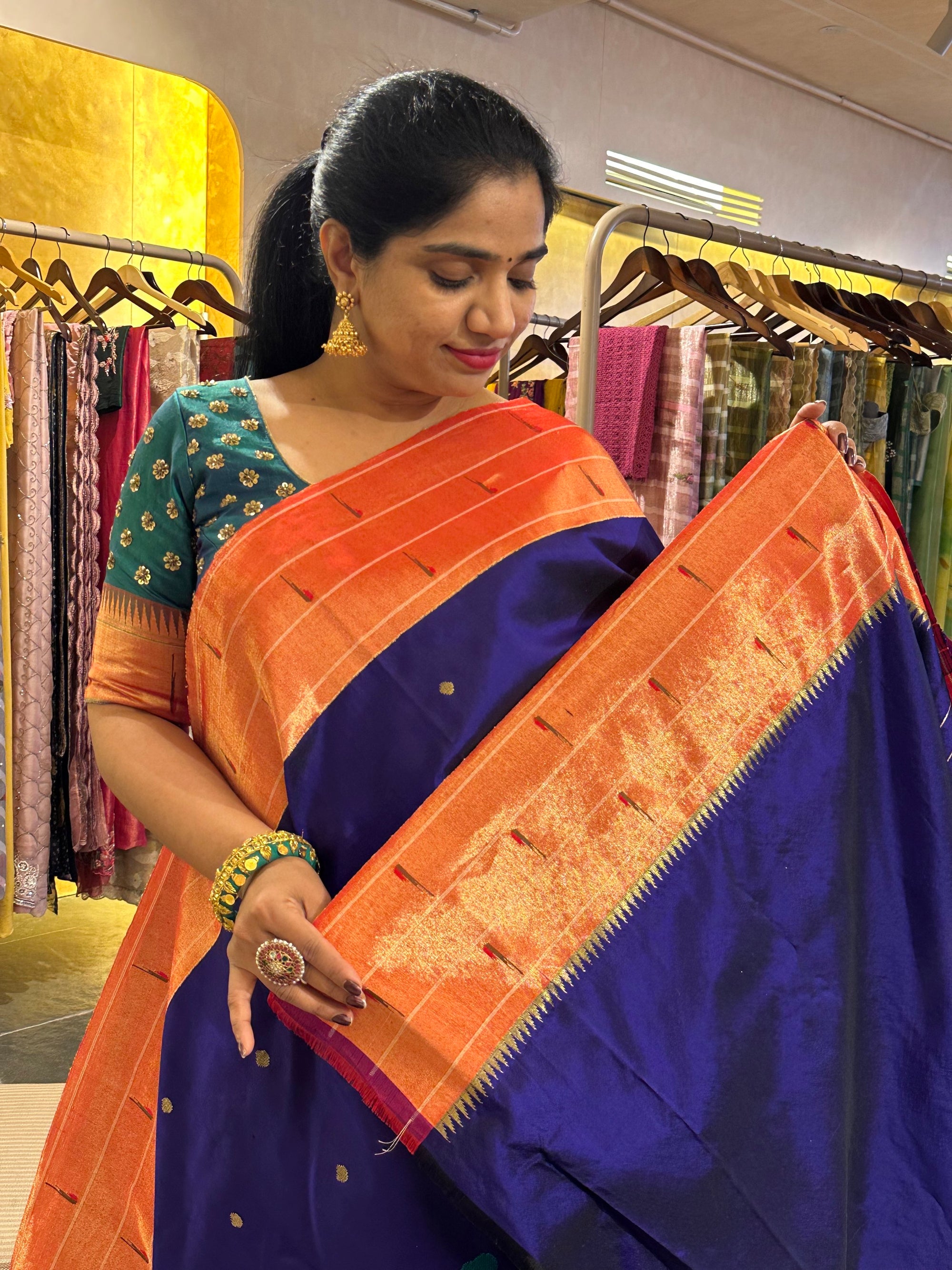 Blusih Purple Allover Pure Handloom Paithani Saree