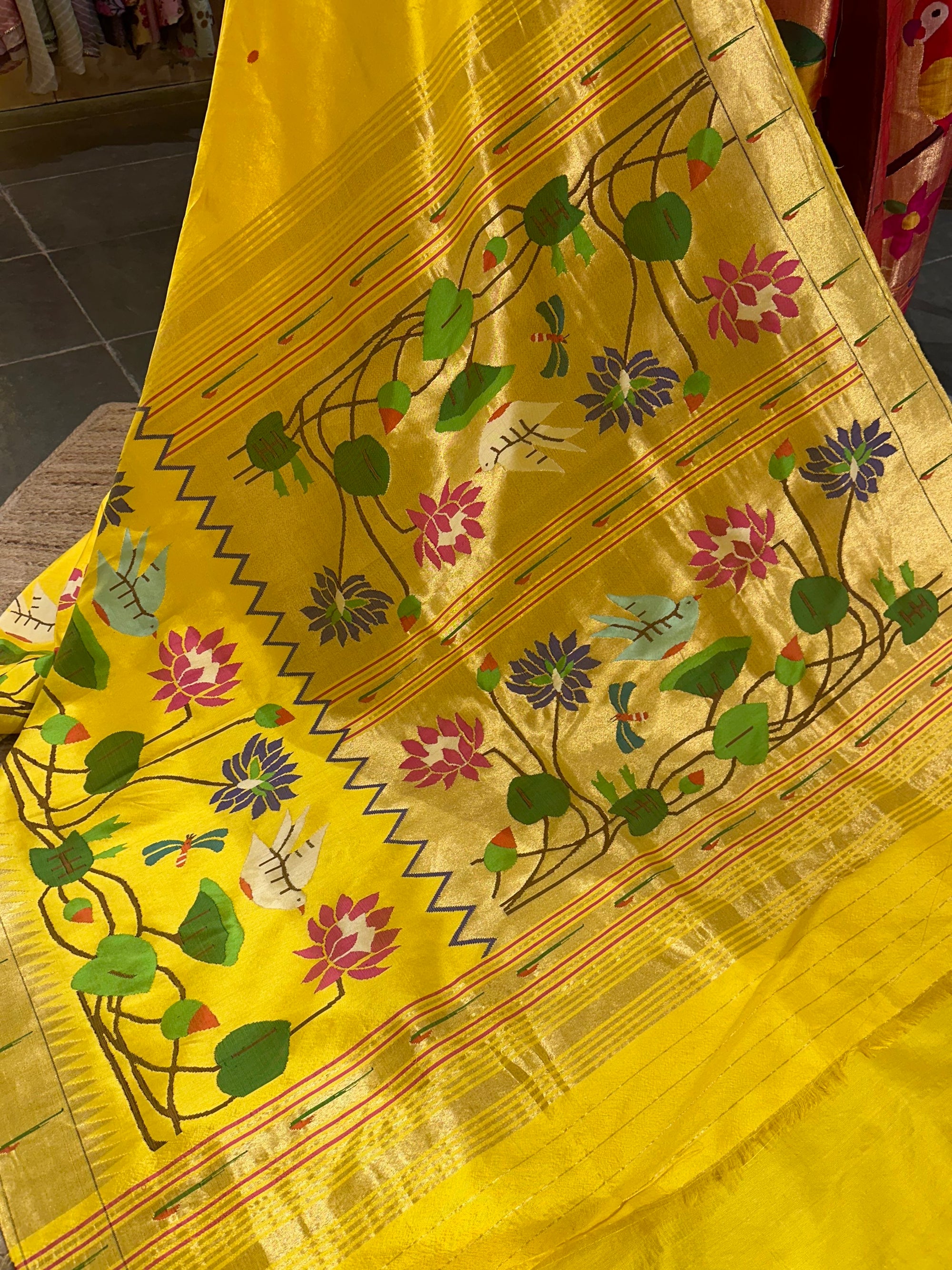 Mango Yellow half allover Pure Paithani saree