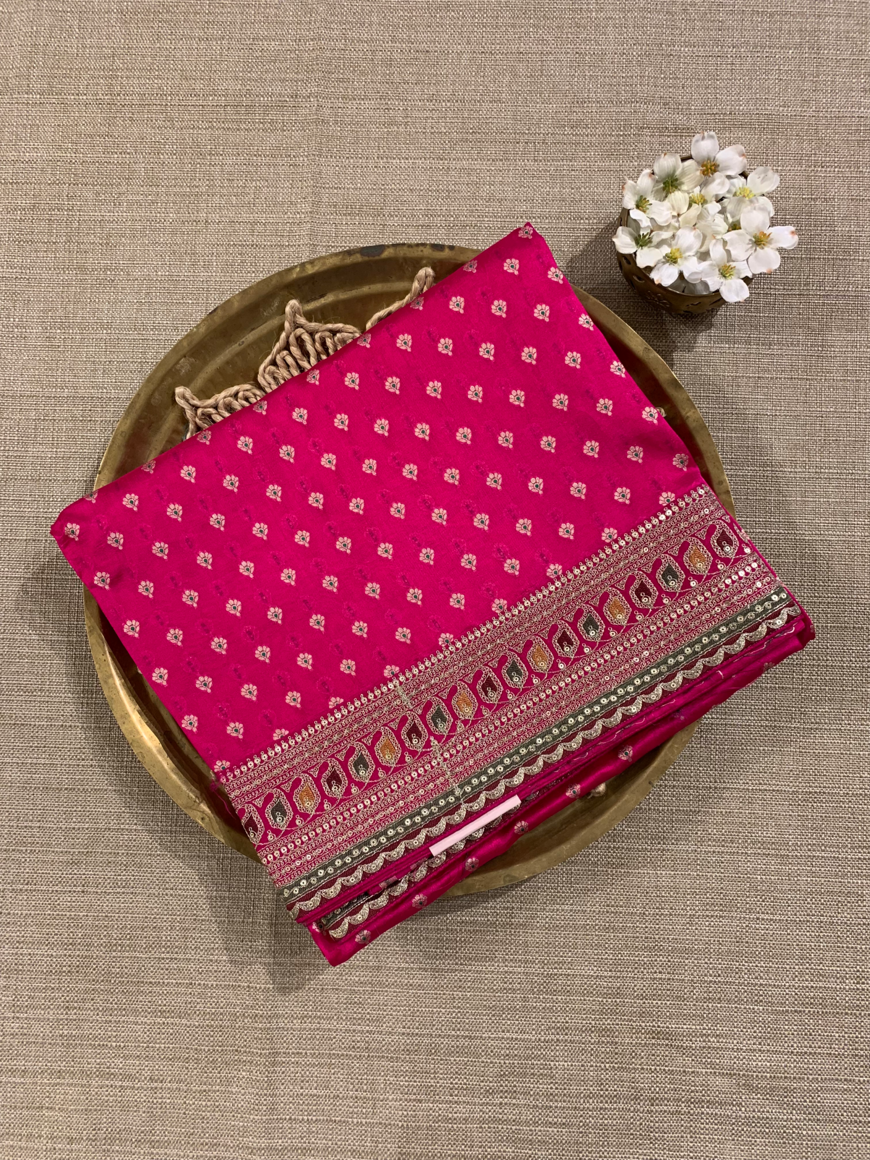 Fushcia Pink Pure Handloom Banarasi Silk Saree With Sabhyasachi Borders & Blouse