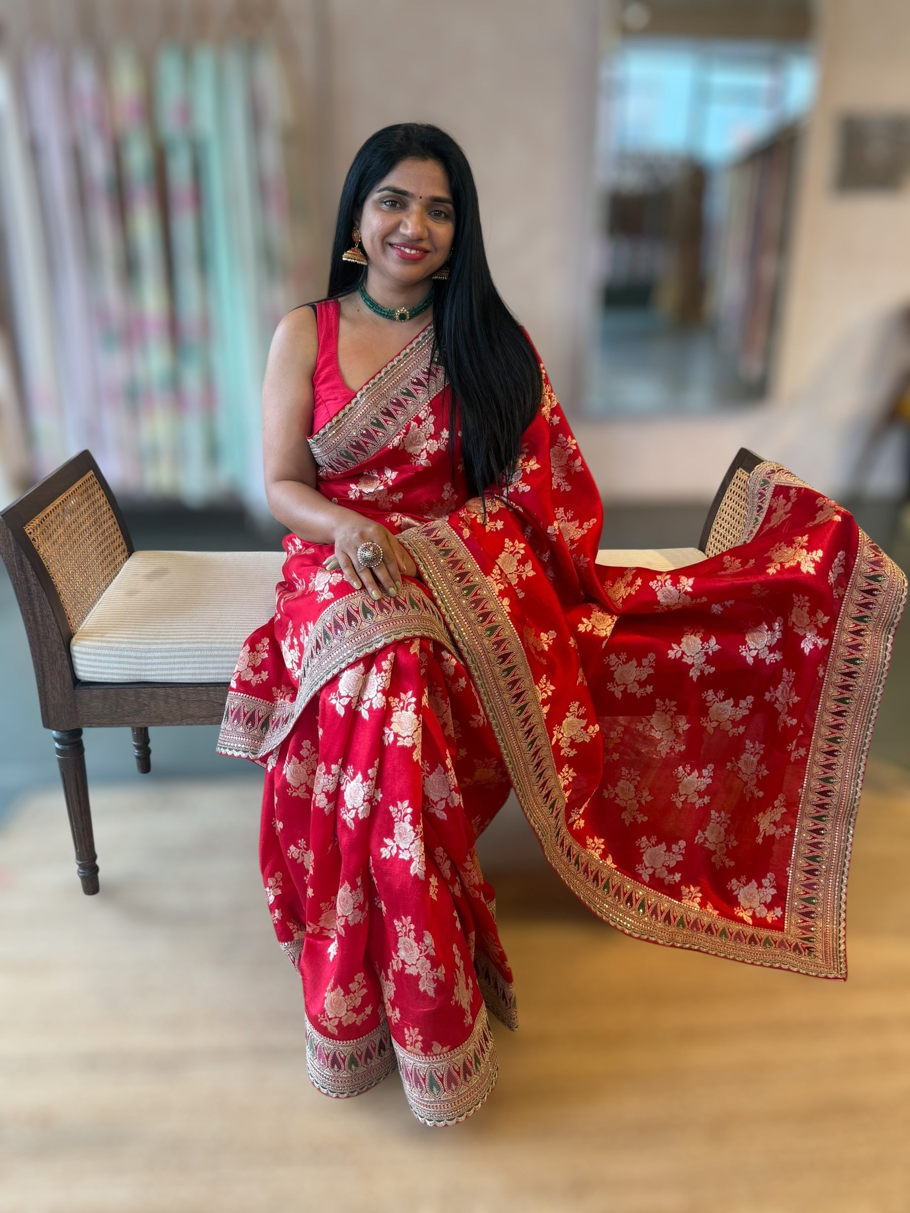 Chilli Red Banarasi Silk Saree With Sabhyasachi Borders