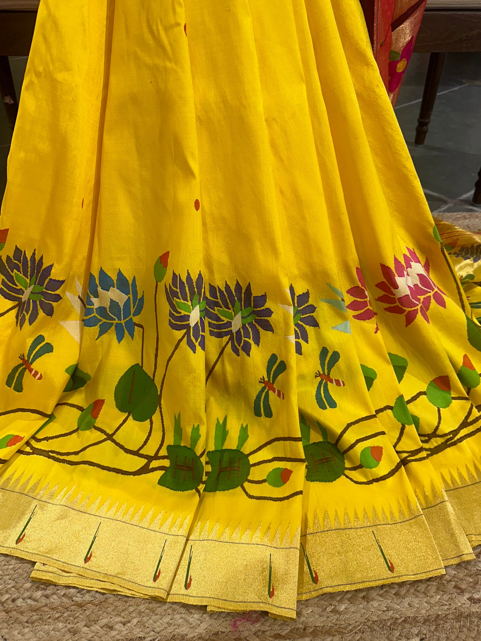 Mango Yellow half allover Pure Paithani saree