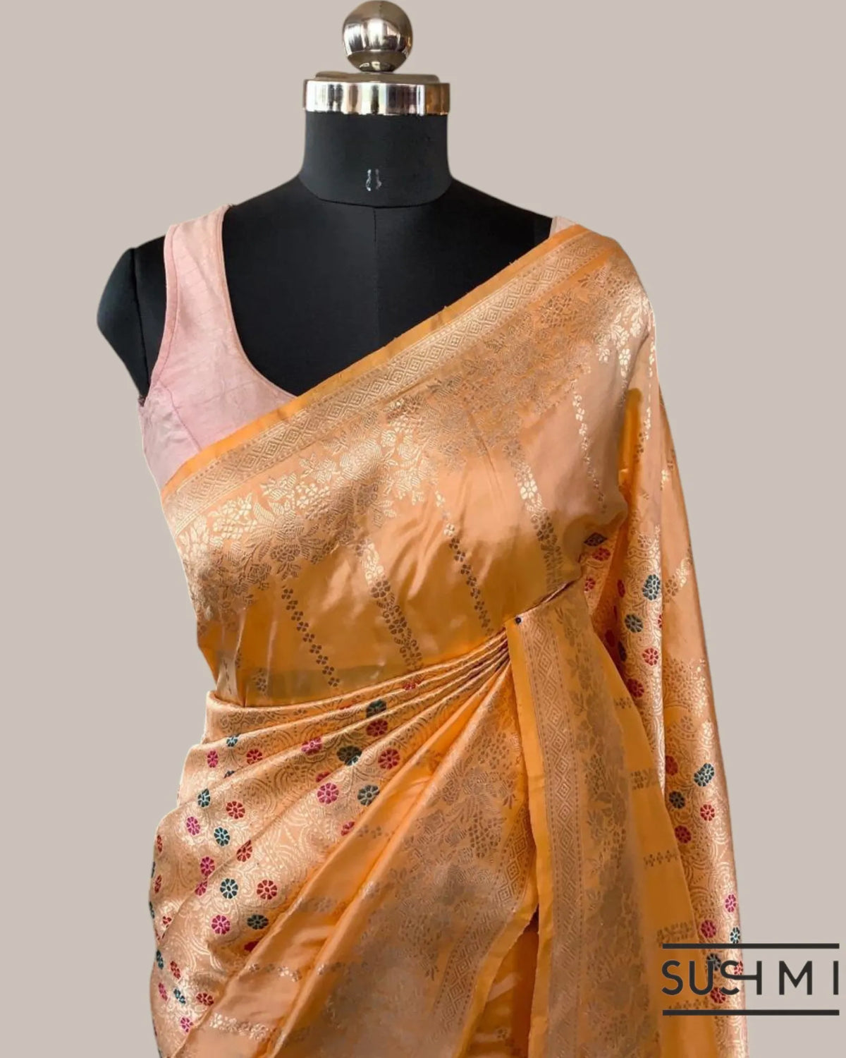 Peach Deisgner Banarasi Katan Silk Saree