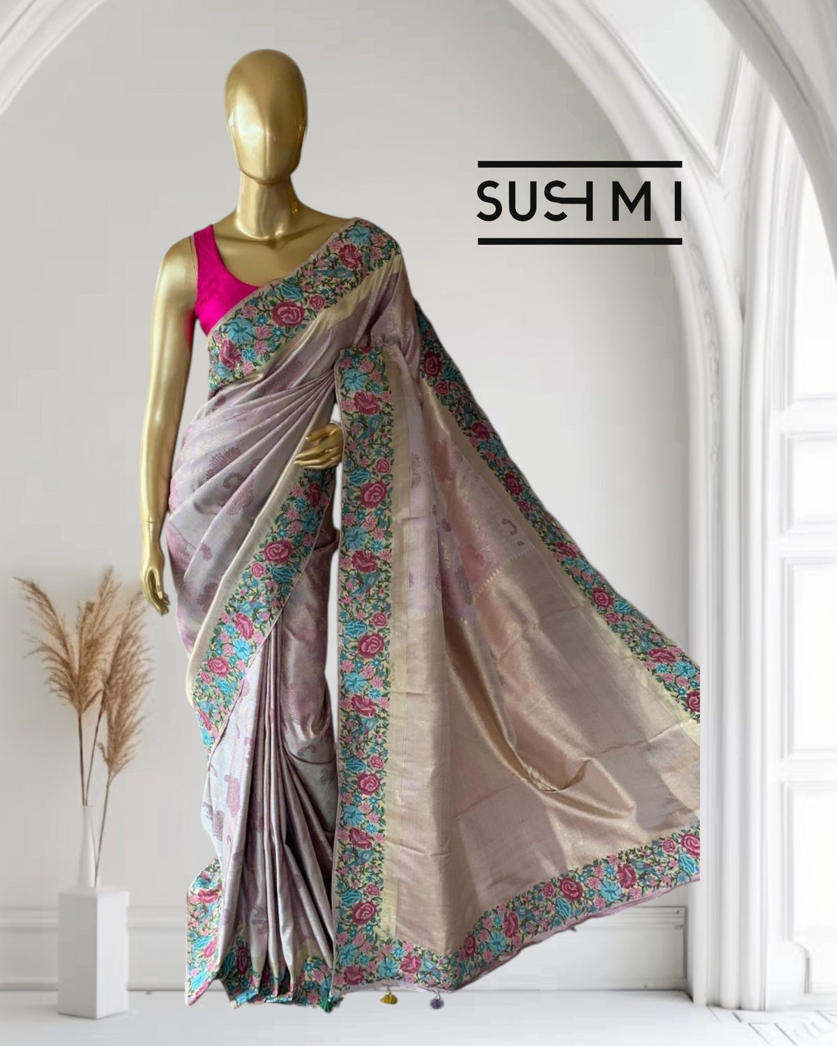 Lilac Pure  Kanchi Brocade Saree with Petite Point Embroidery
