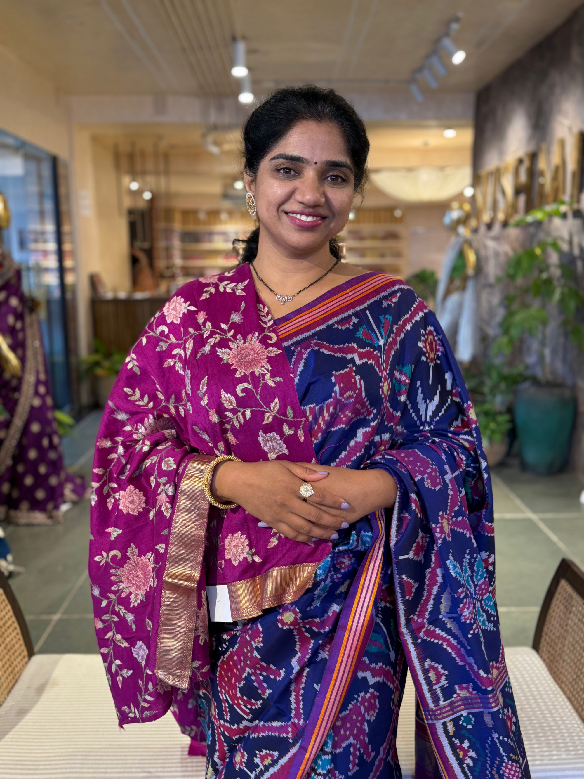 Blue and Majenta Combo Patan Patola Six figure Saree