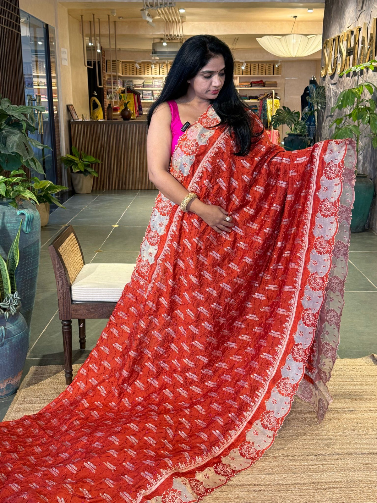Banarasi Handloom Chiniya Silk Bandhini with Tissue Appl