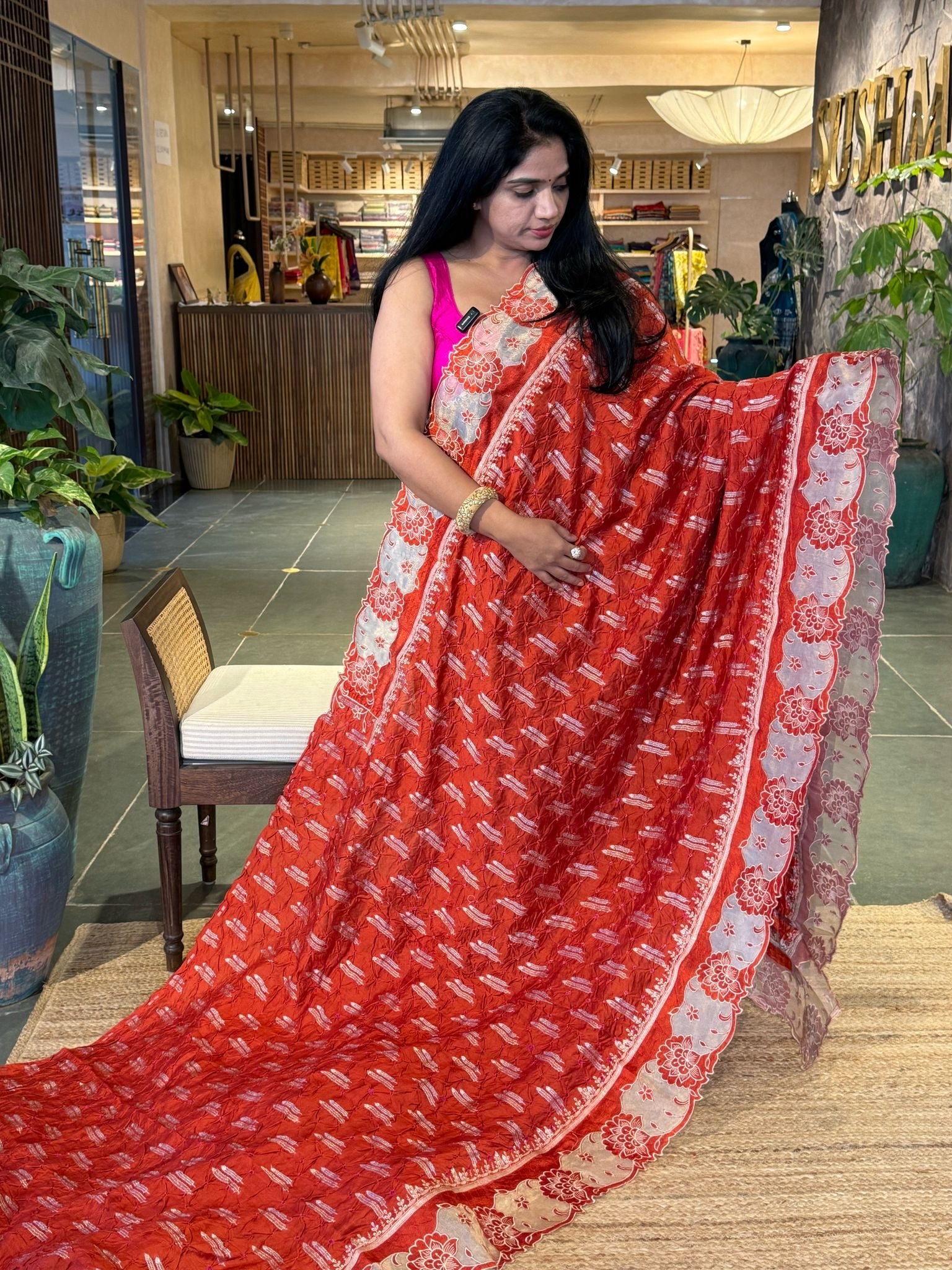 Banarasi Handloom Chiniya Silk Bandhini with Tissue Appl