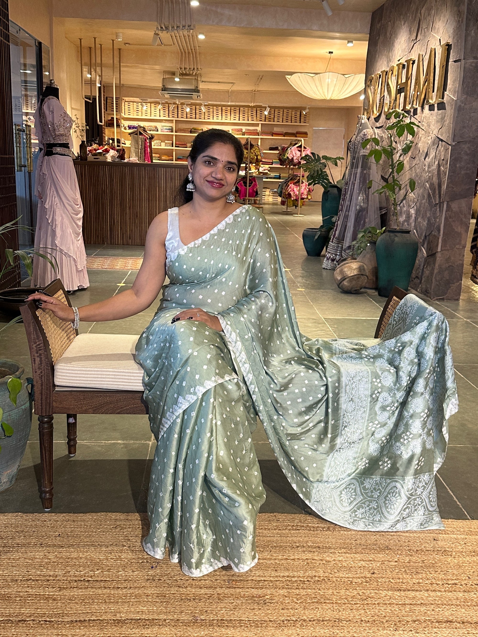 Bandhini and Chikankari Fusion Saree