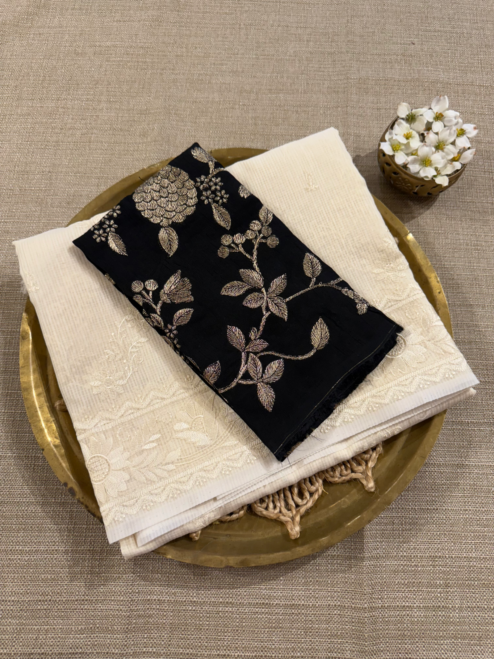 KCCA1909 : Kota Cotton Chikankari Embroidered Saree paired with Fusion Blouses