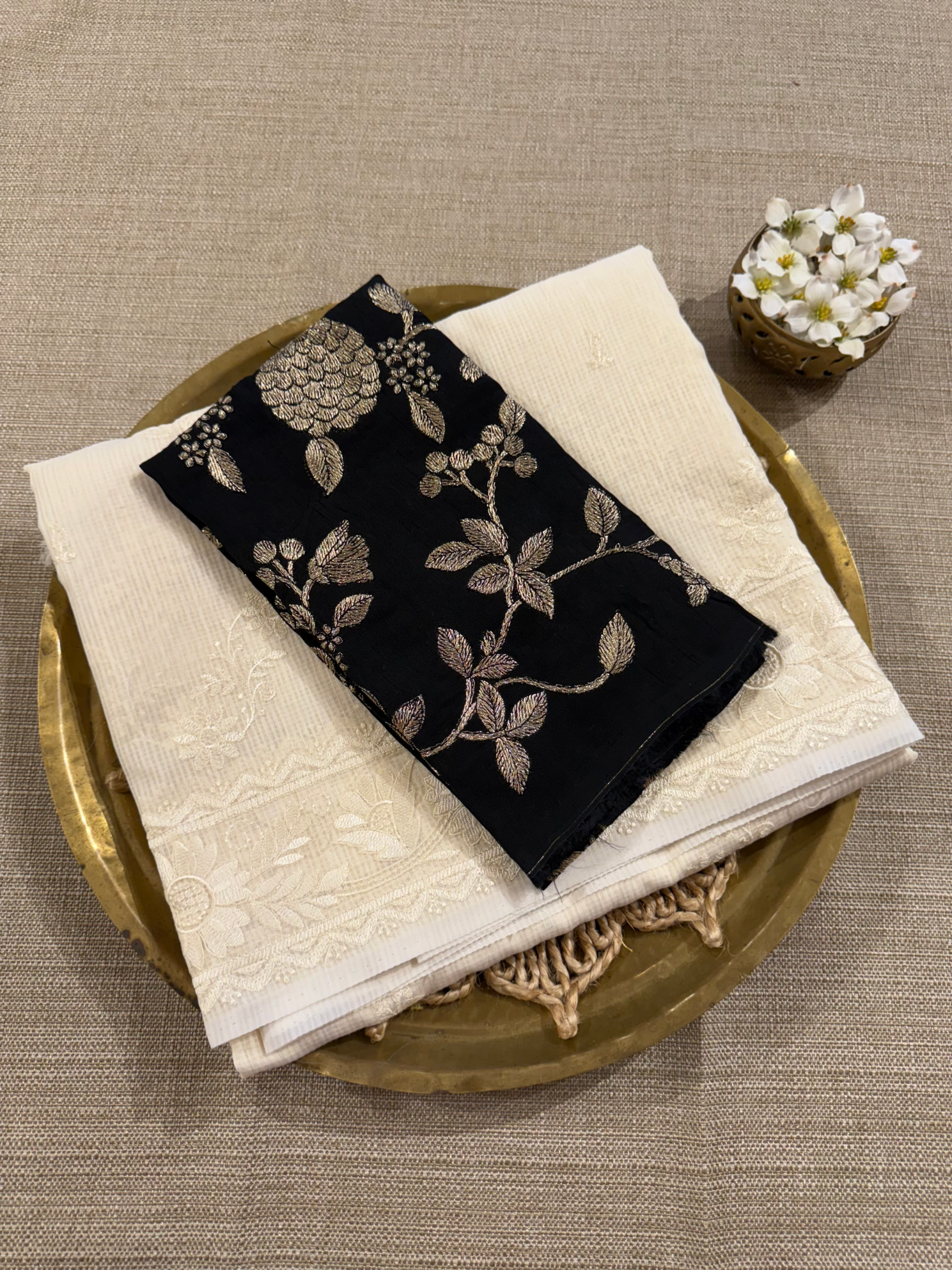 KCCA1909 : Kota Cotton Chikankari Embroidered Saree paired with Fusion Blouses