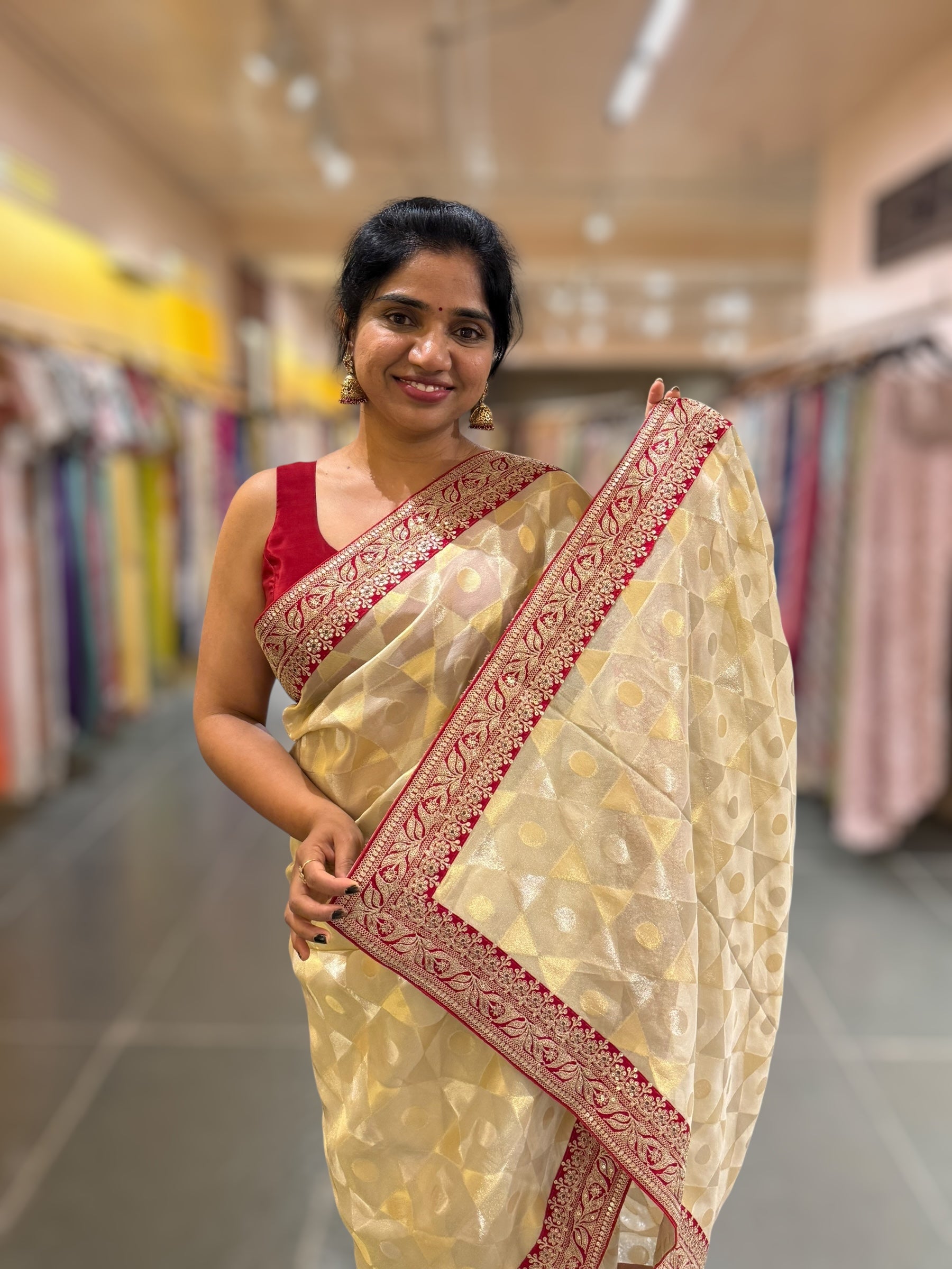Ivory Kora Tissue Saree with Sabyasachi-Style Borders & Heavy Embroidered Blouse