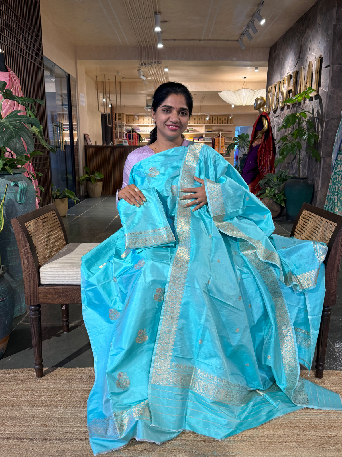 Pure Handloom Katan Silk  3 pc Suit Set with  kaduwa weaving