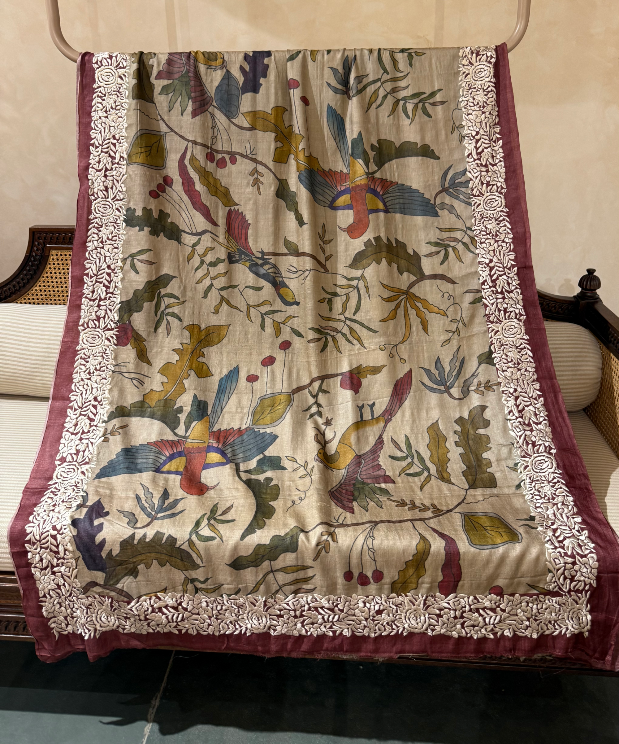 STPGA907 Pure Tussar Fusion Saree with Parsi Gara Embroidered border
