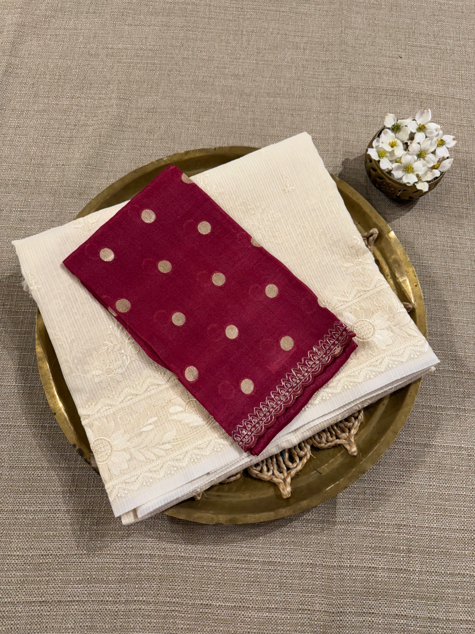 KCCA1918 : Kota Cotton Chikankari Embroidered Saree paired with Fusion Blouses