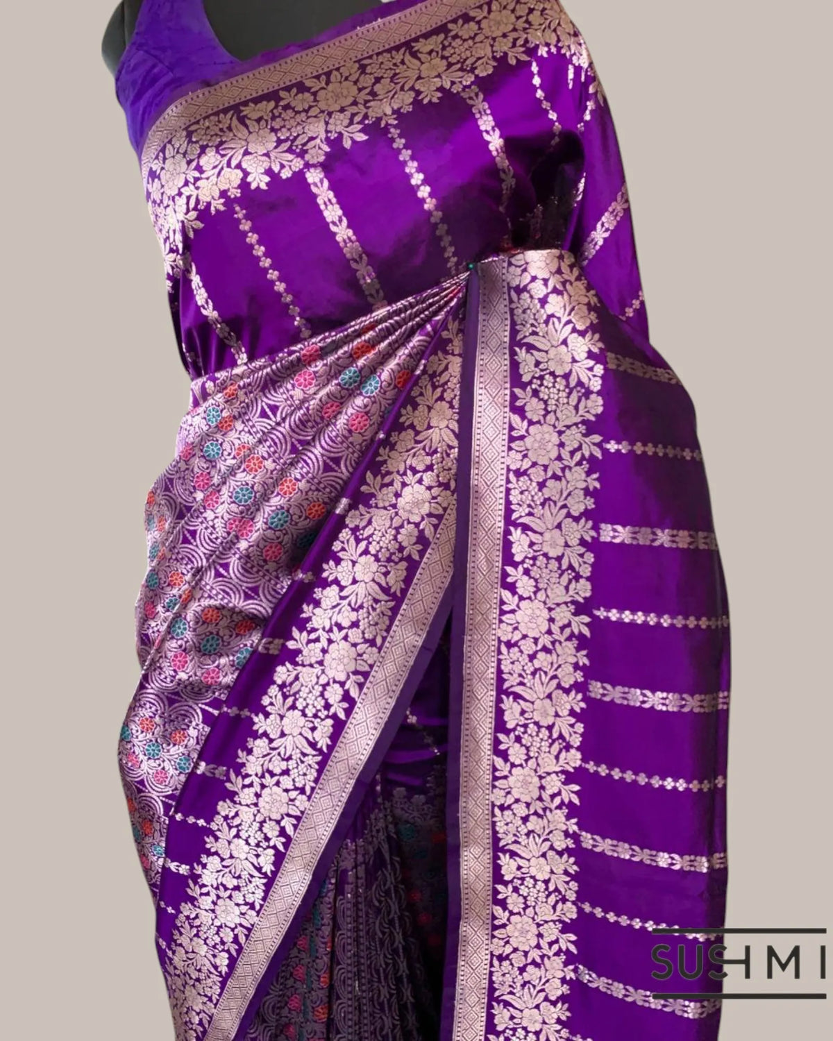 Brinjal Deisgner Banarasi Katan Silk Saree