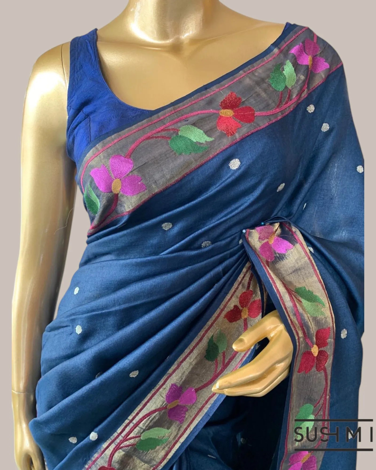 Midnight blue tussar silk