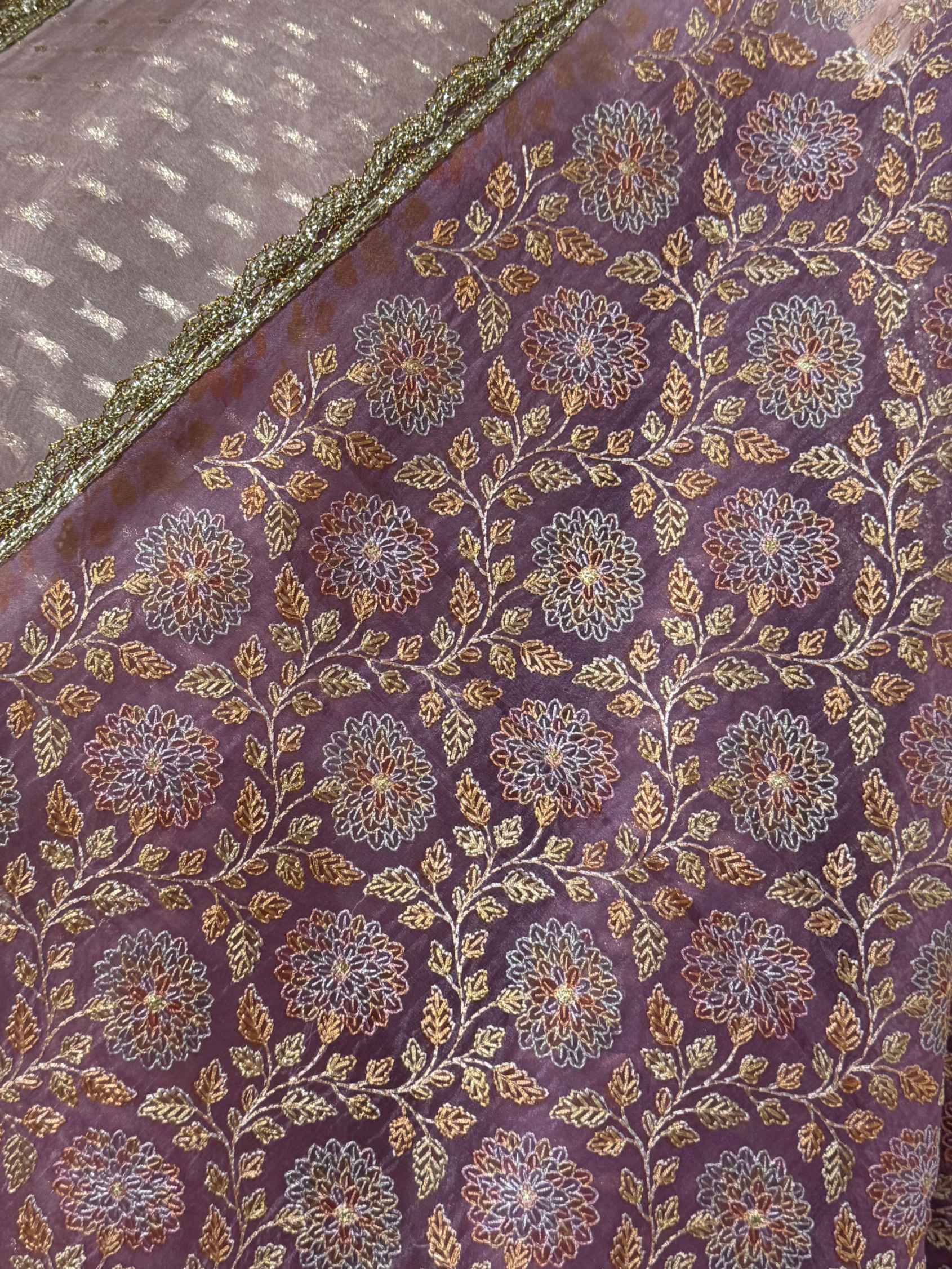 Ombre Dyed Pure Organza Saree with allover zari butis and  Embroidered Blouse