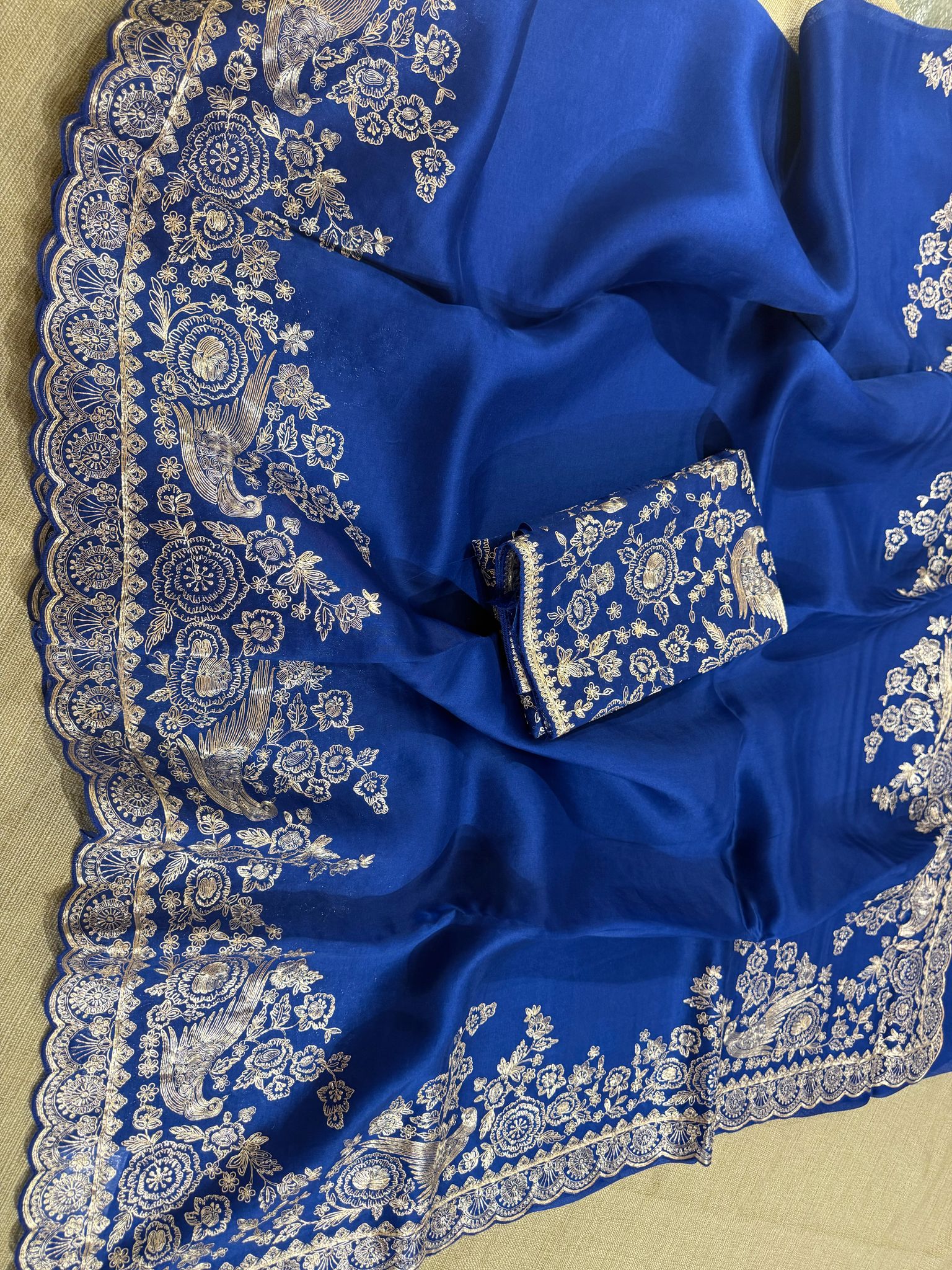 Royal blue Pure organza Saree with pita emb