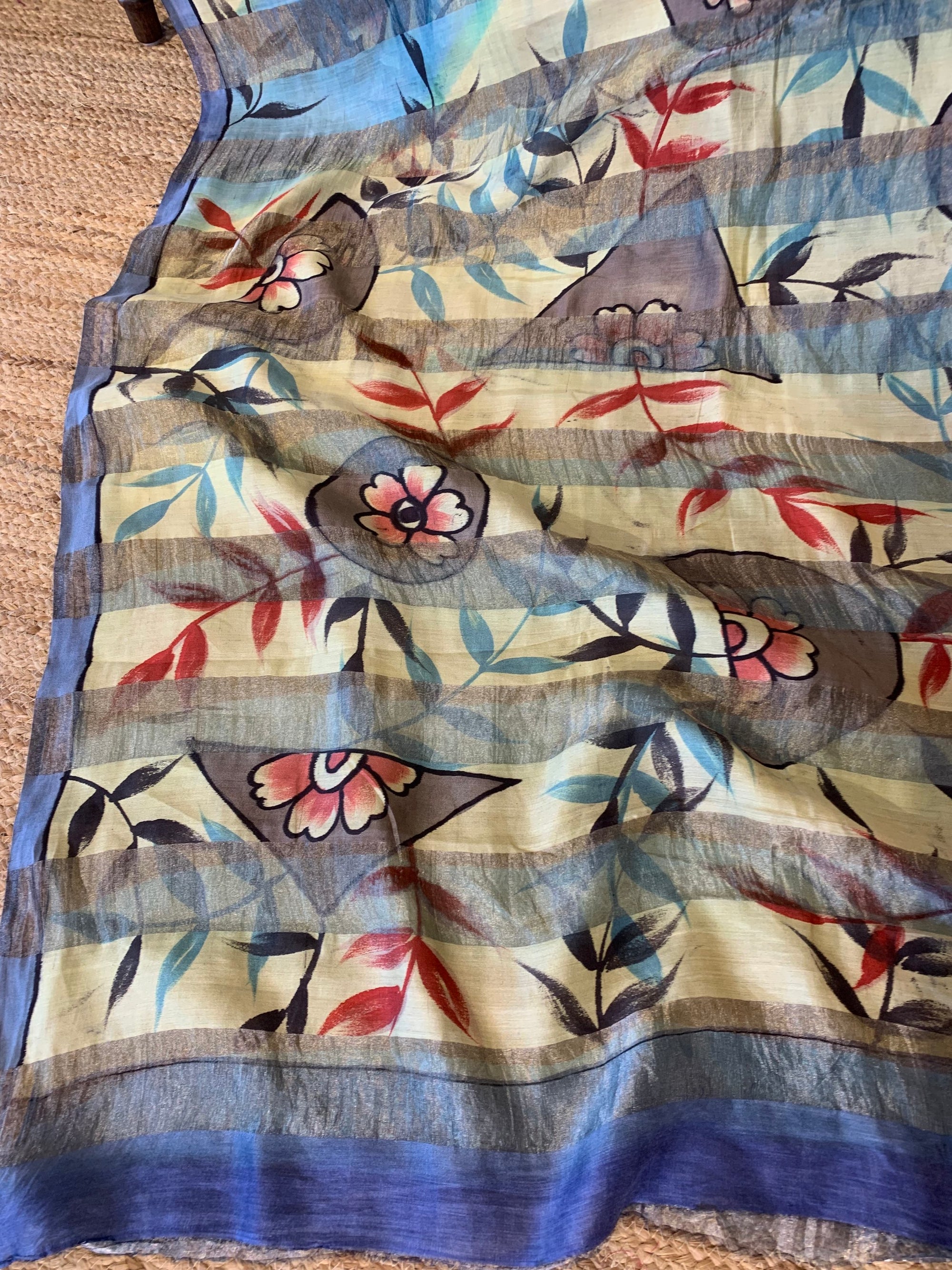 Pure Handloom Banarasi Munga Tissue  Saree with handpainting