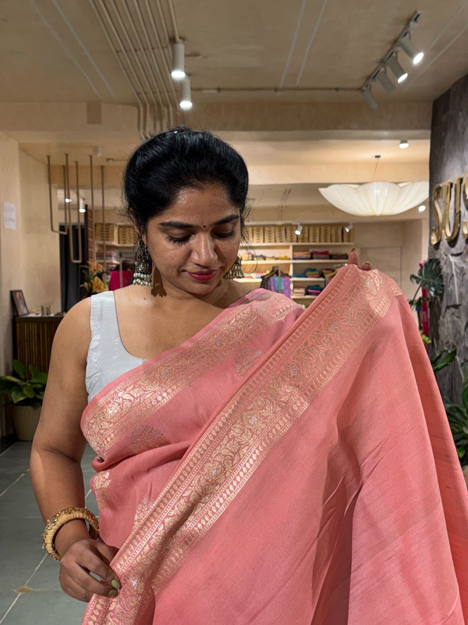 Pure Handloom Banarasi Tussar gorgette Saree