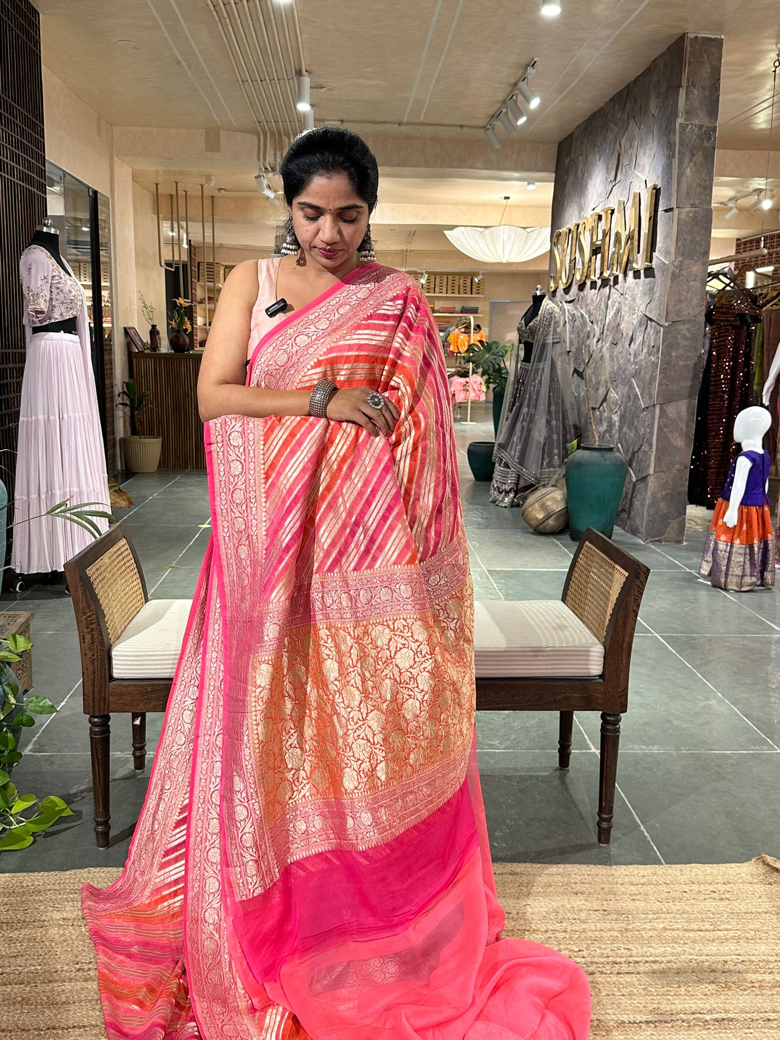 Banarsi khaddi georgette lehariya pattern