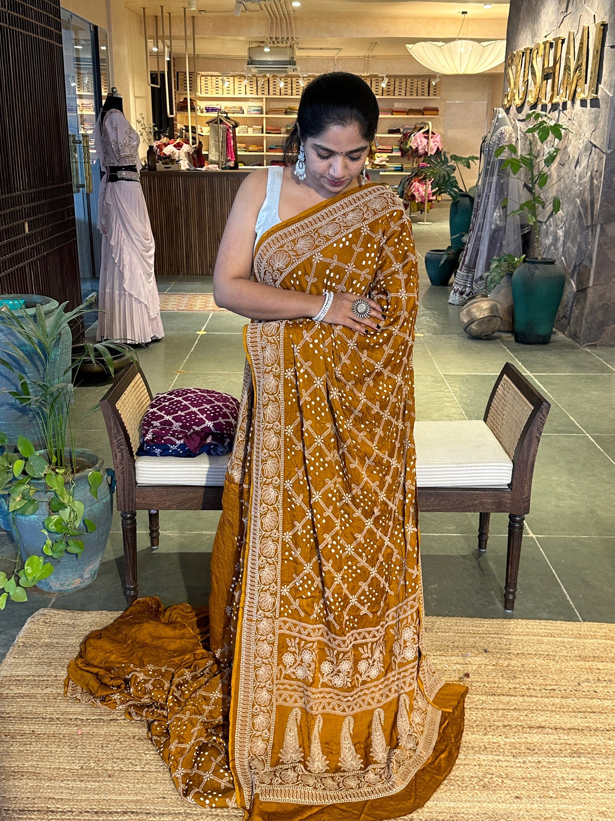 Bandhini Chikankari Fusion Saree