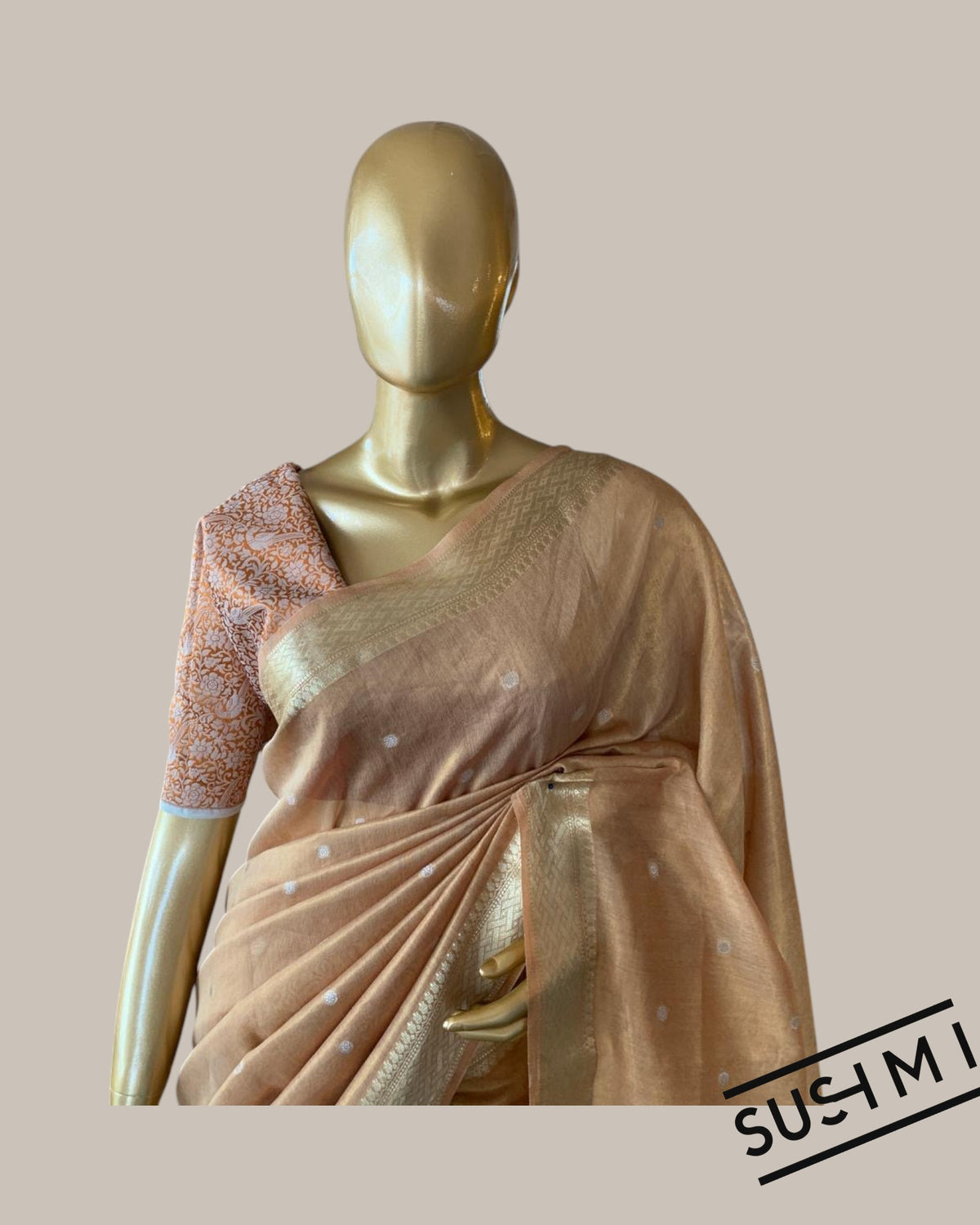 Banarasi cotton tissue with embroidered blouse