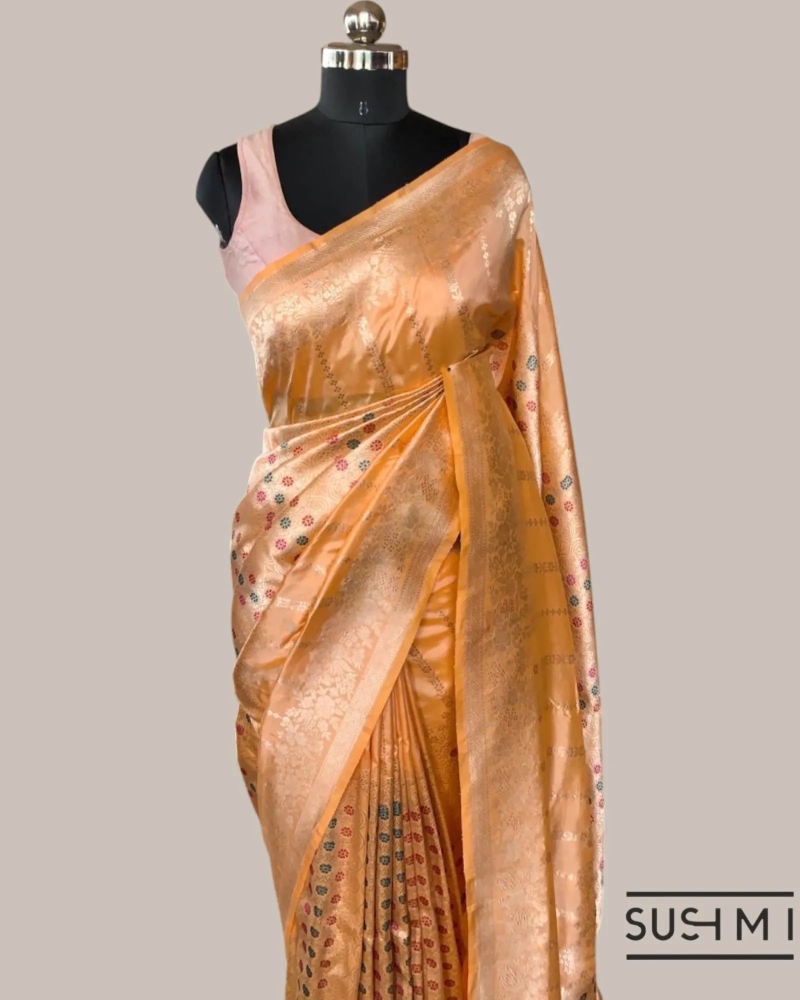 Peach Deisgner Banarasi Katan Silk Saree