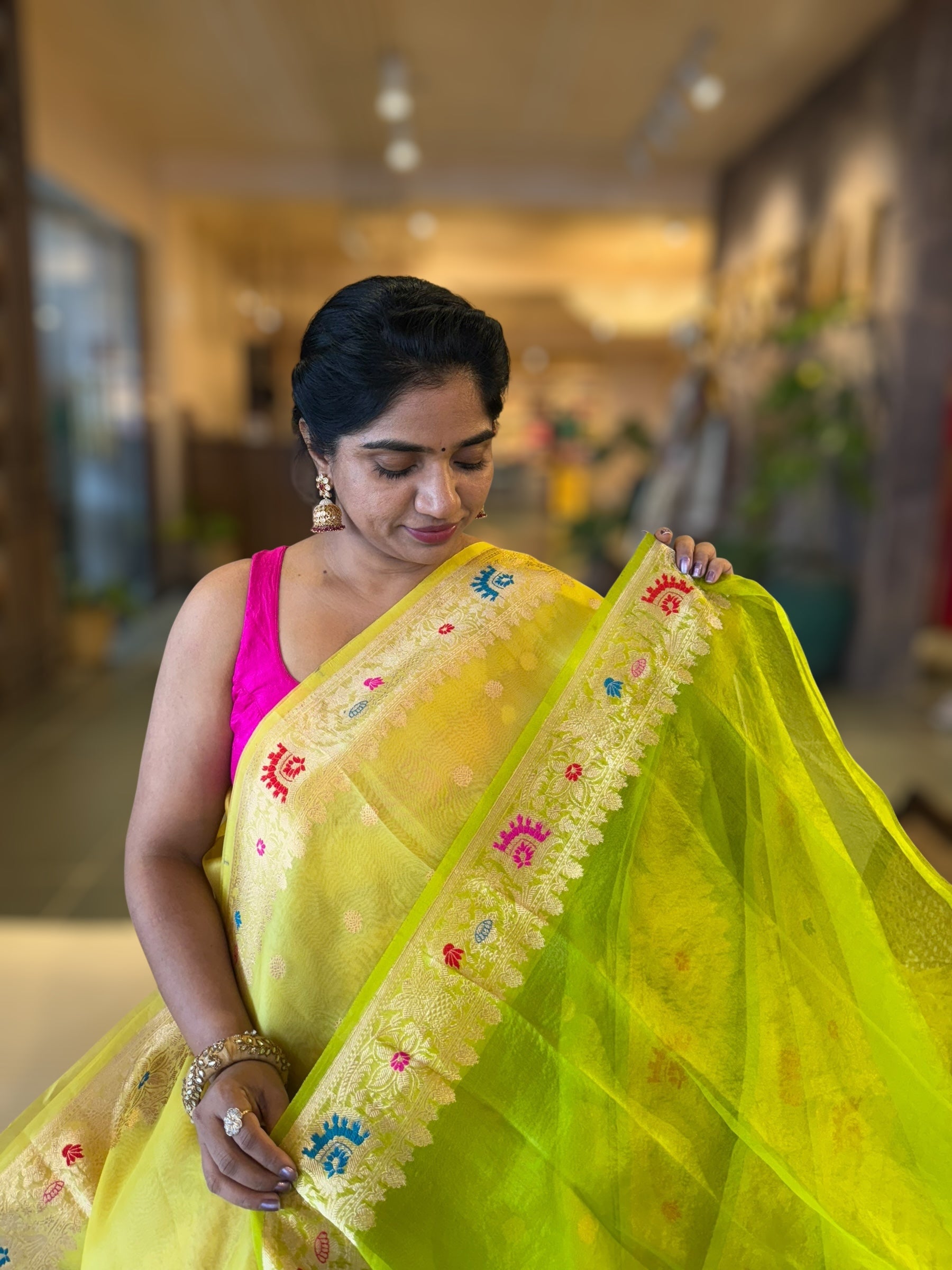 Green  Shaded Premium Kora Banarasi Saree with Meenakari Kaduwa Woven Border