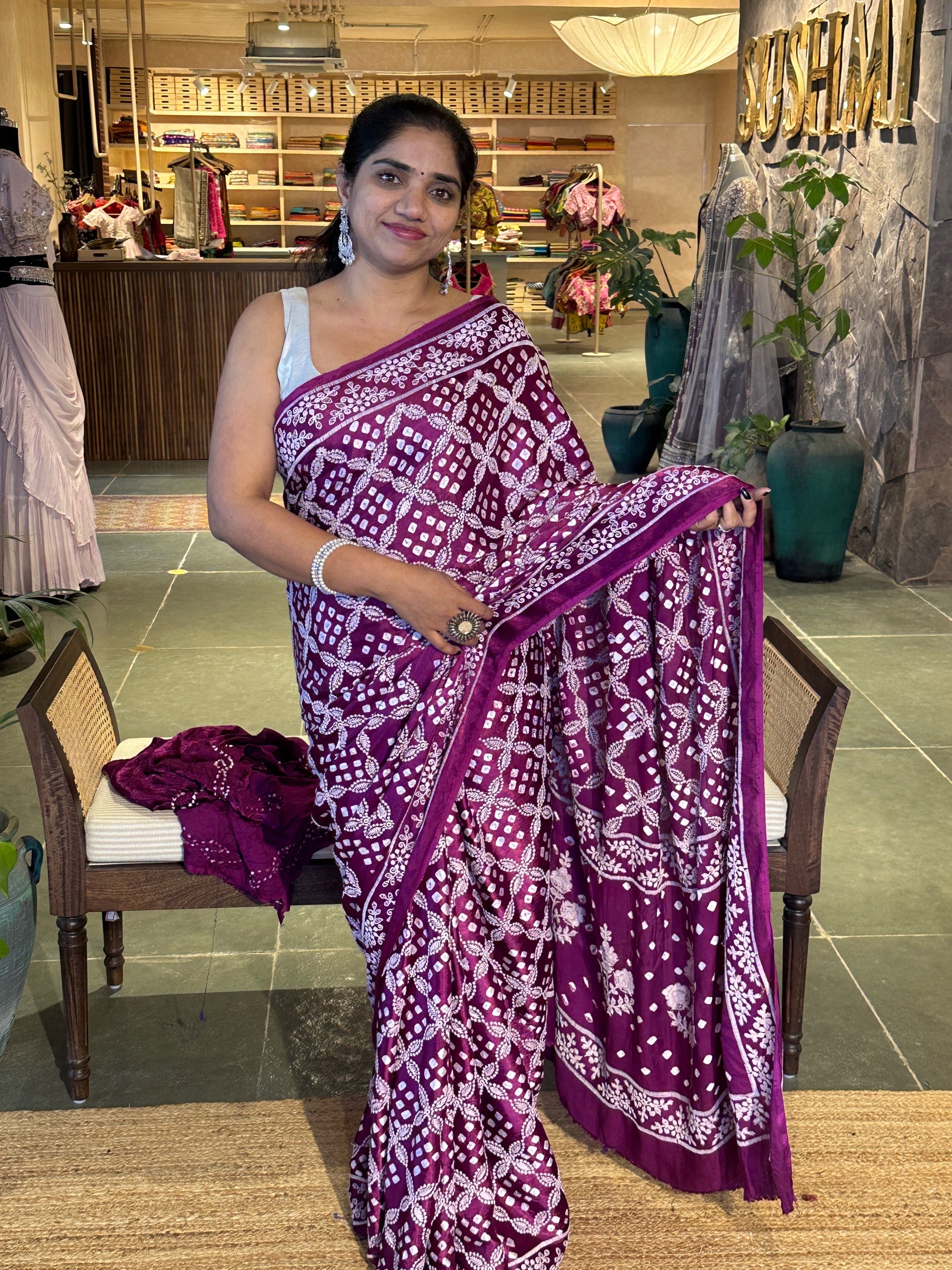 Bandhini Chikankari Fusion Saree