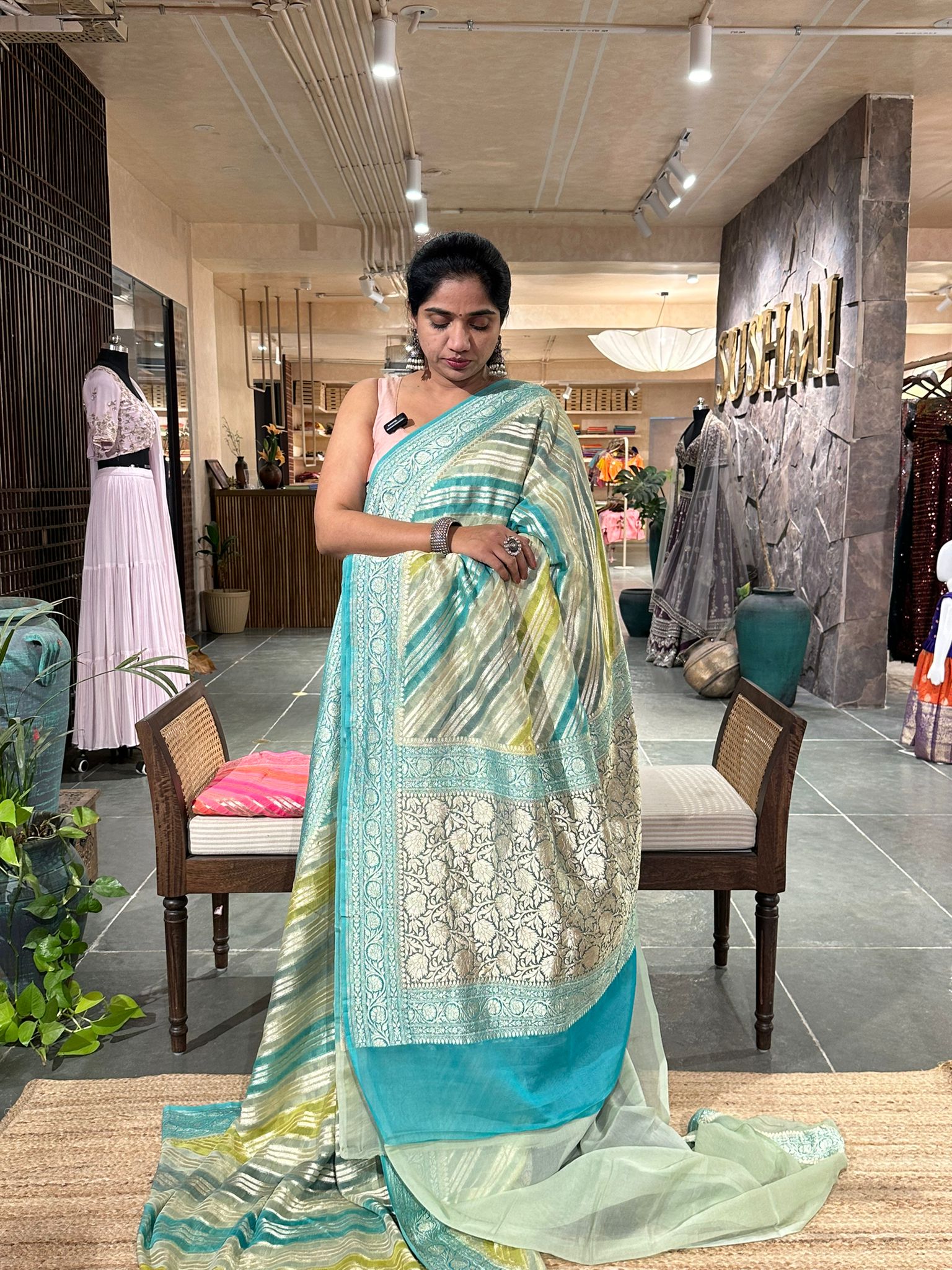 Banarsi khaddi georgette leharia pattern