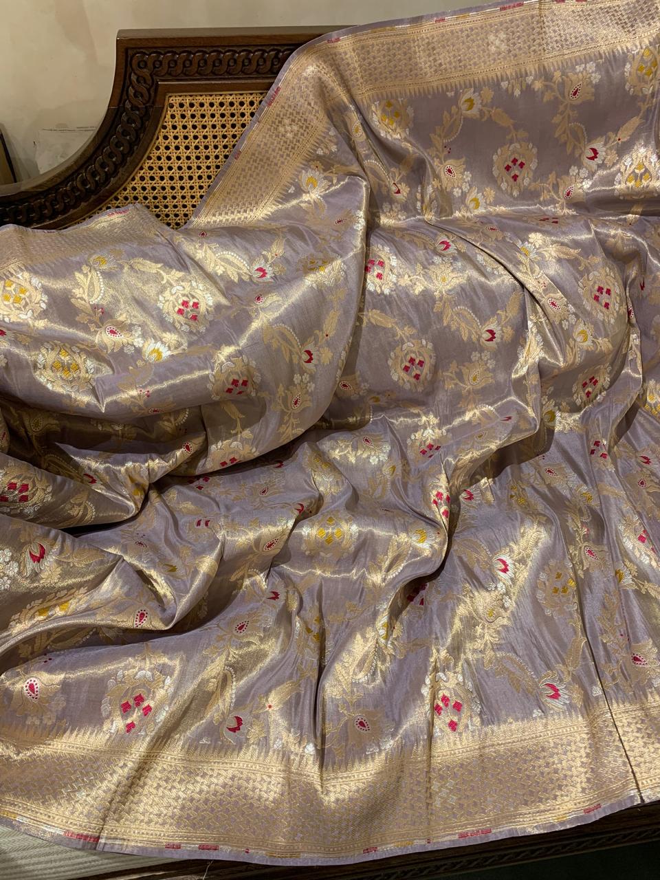 SBETM162 Lilac Banarasi Ektara Tissue Saree wth sona rupa allover meenkari jaal