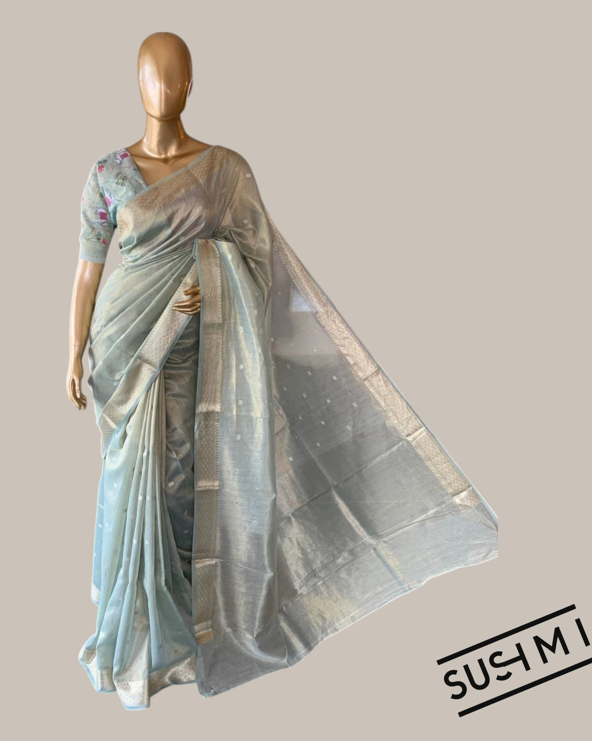 Banarasi cotton tissue with embroidered blouse