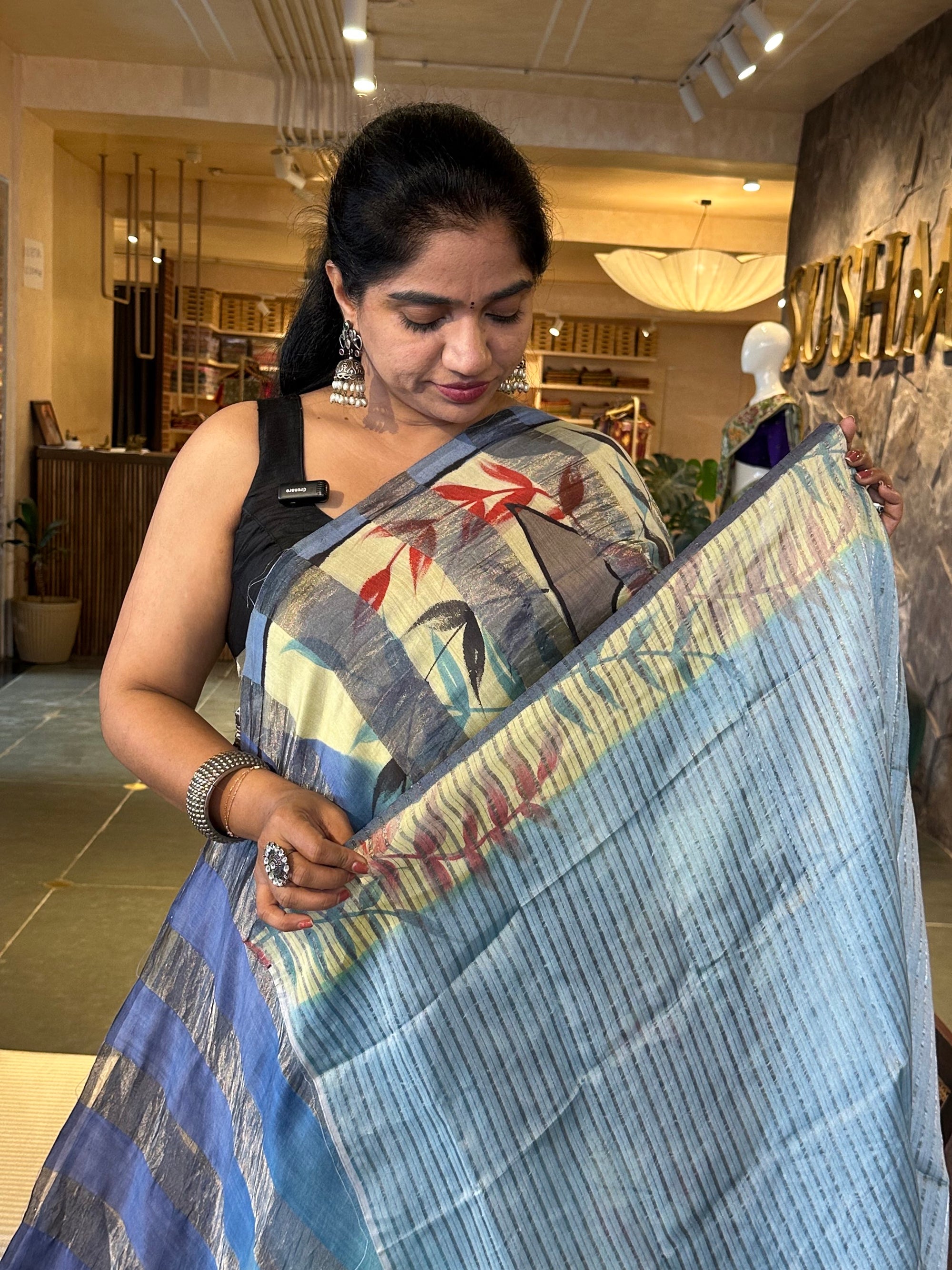 Pure Handloom Banarasi Munga Tissue  Saree with handpainting