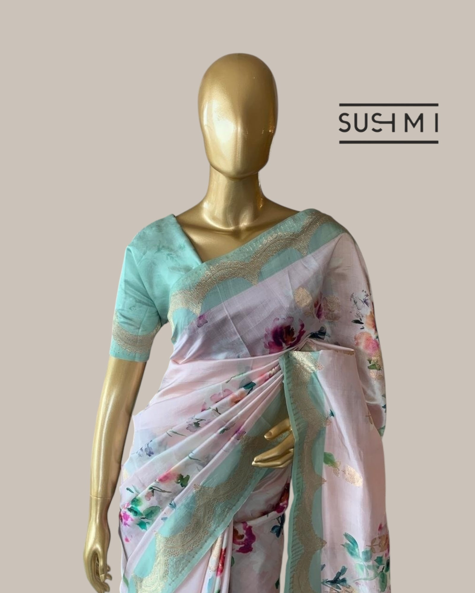 Banarasi Soft Silk Printed Saree With Scalloped Woven Zari Border
