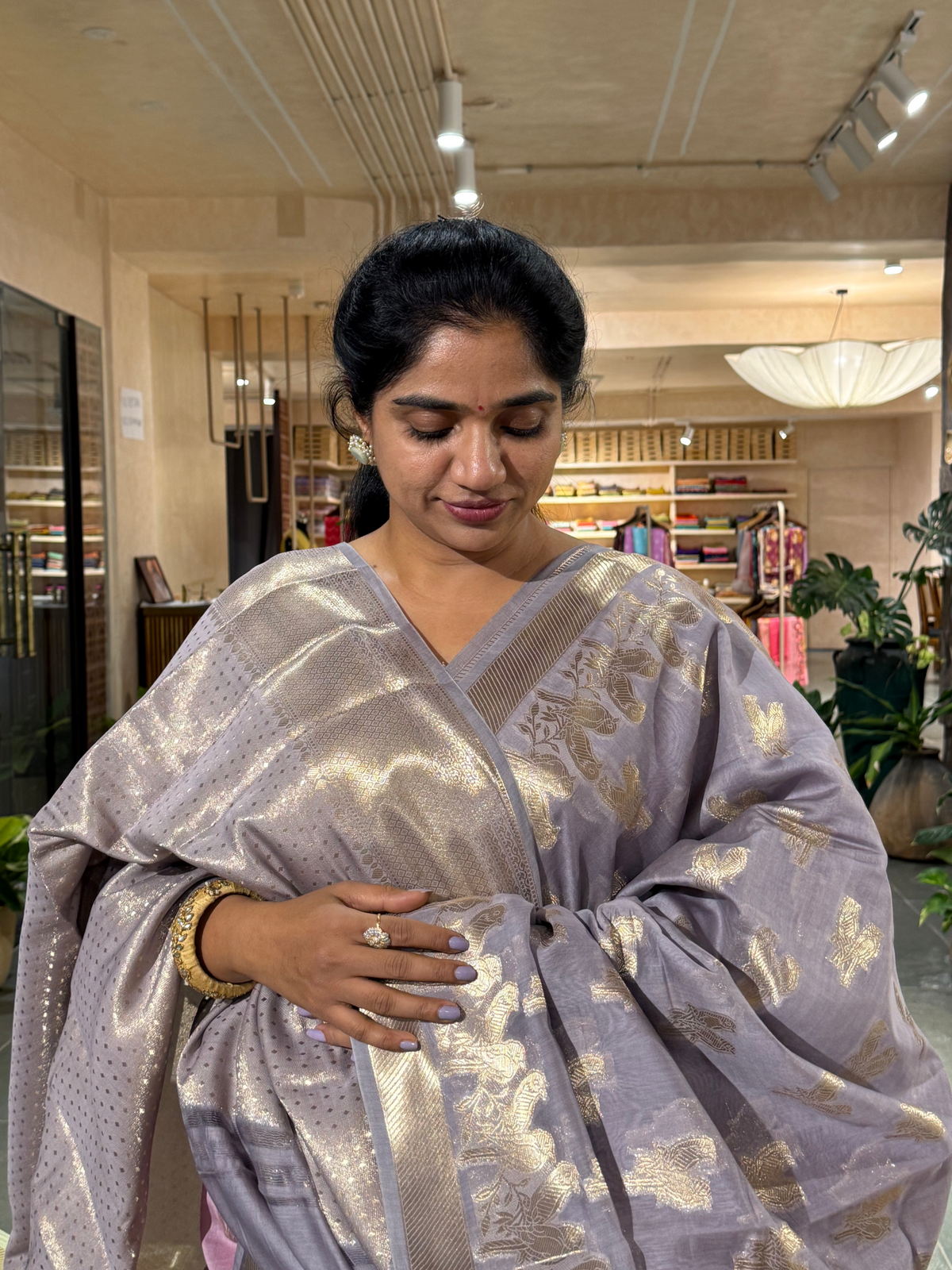 BMSA1403 Dusty Violet  Banaras mul silk Cotton allover love birds weaving  Saree