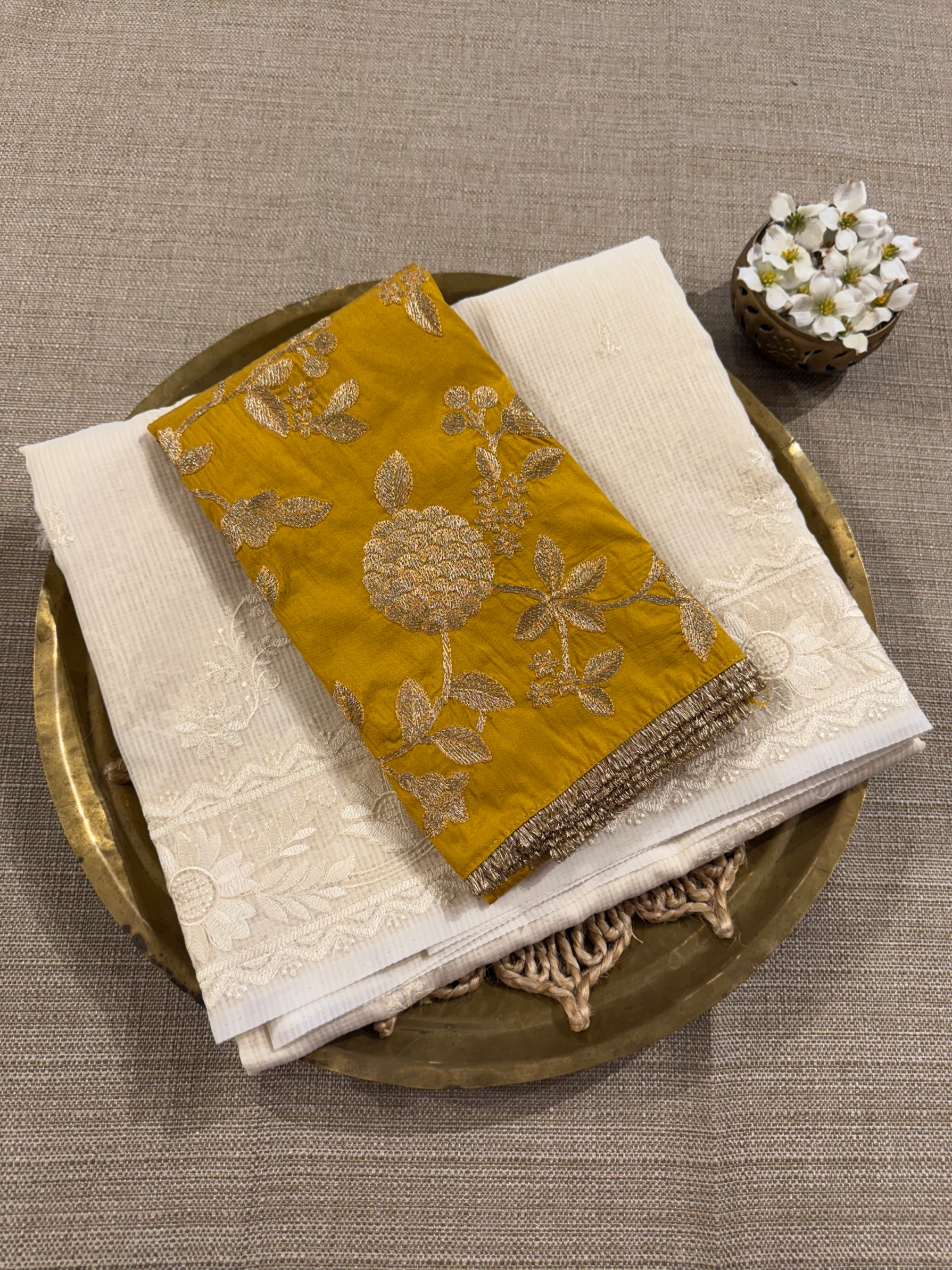 KCCA1908 : Kota Cotton Chikankari Embroidered Saree paired with Fusion Blouses
