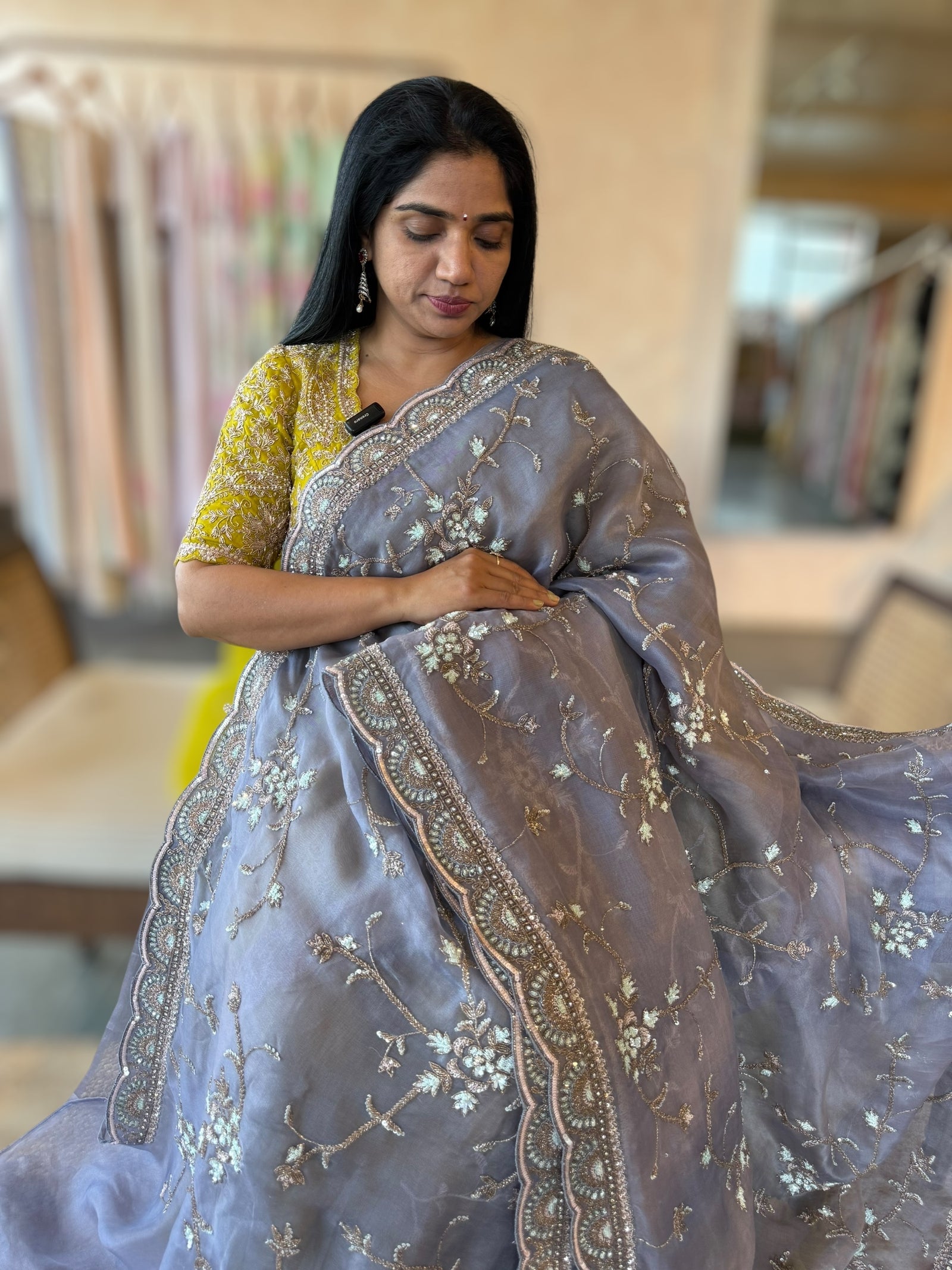 Greyish Lilac Allover Handwork Saree
